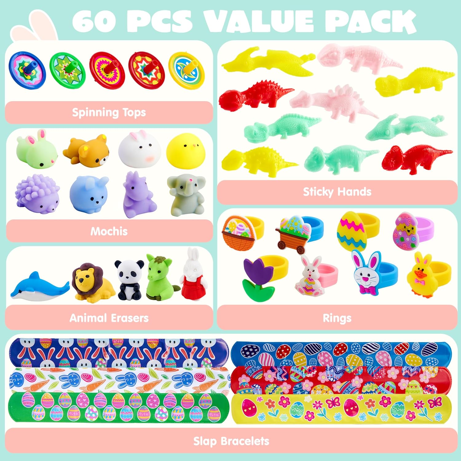JOYIN 2.2' 60 PCS Prefilled Pastel Eggs with Assorted Toys, Stuffed Toys for Easter Egg Hunt, Kids Basket Stuffer Filler, Party Favor Decoration Supply, Classroom Prize, Easter Toys Bulk