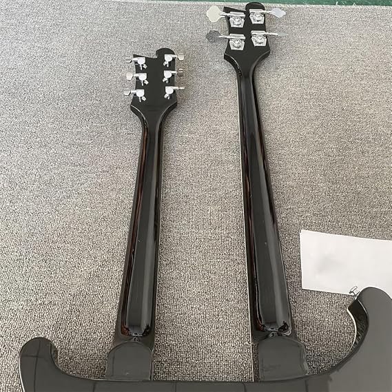 Custom Double Neck Guitar: 4-String Bass & 6-String - Black