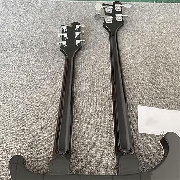 Custom Double Neck Guitar: 4-String Bass & 6-String - Black
