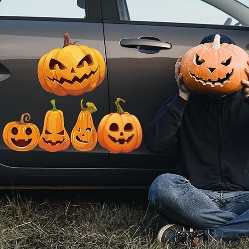 Miniatura 3 de Cholemy 120 calcomanías de calabaza de Halloween para automóvil, decoración de Halloween para automóvil, decoración de automóvil de Halloween,