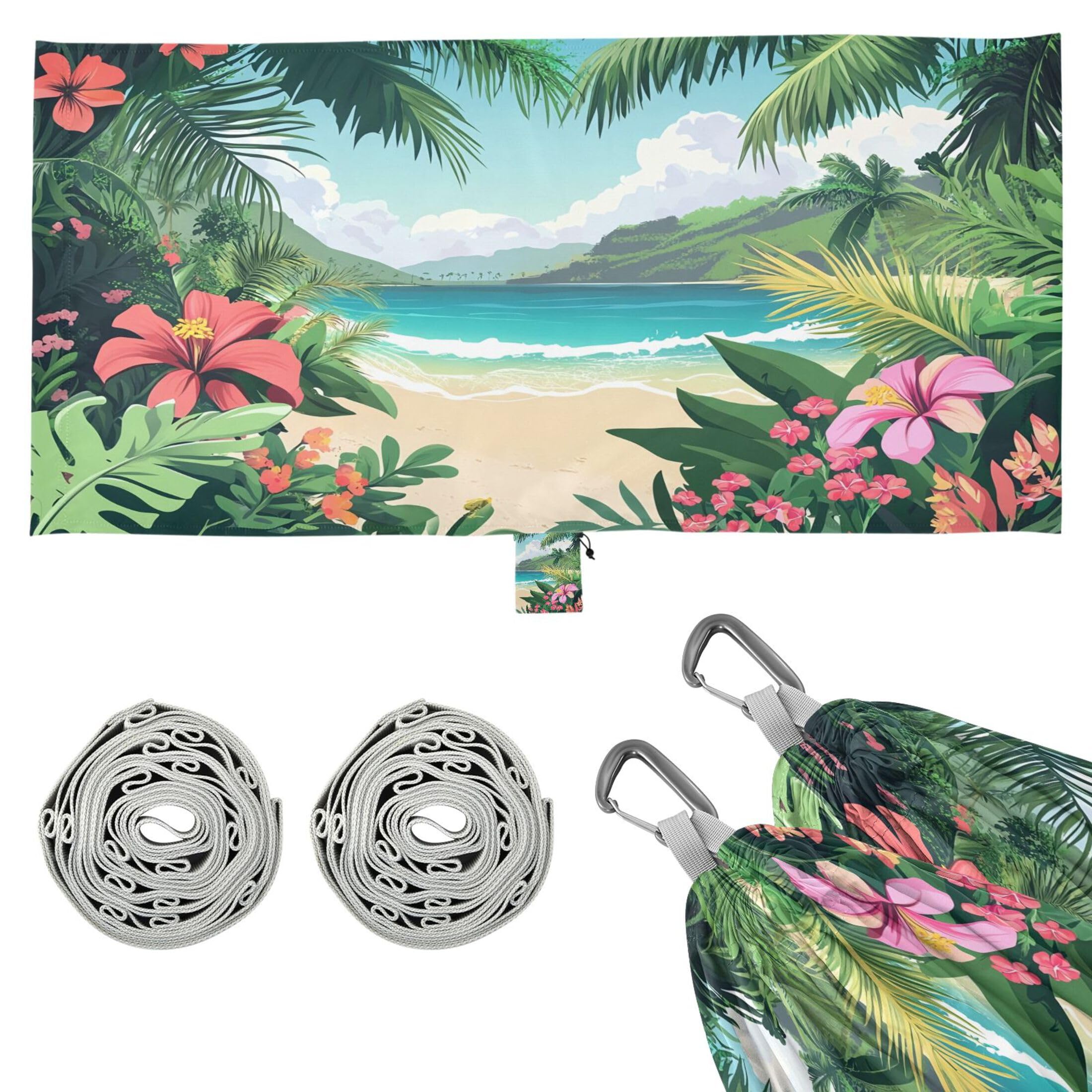 Takiito Exotic Beach Flowers Plants Hammock 330 lb Capacity Travel Camping Hammock with Tree Straps, Portable Lightweight for Outdoor Beach Backpacking Backyard Patio