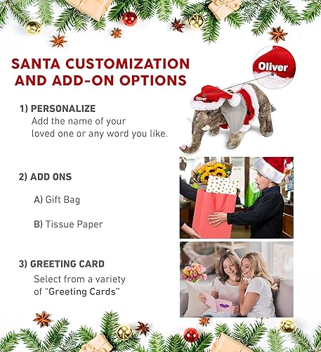 Miniatura 2 de DolliBu Juguete de peluche de elefante de Papá Noel, súper suave, disfraz de animal salvaje con traje de Papá Noel rojo, lindo regalo de vida