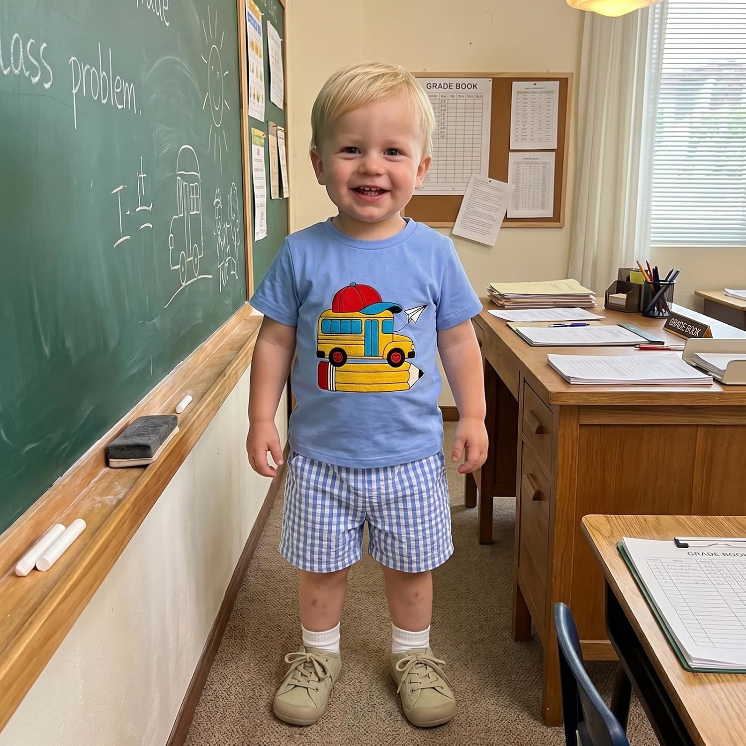 Toddler Baby Boy Girl Back To School Outfit Shirt Shorts Clothes image 2