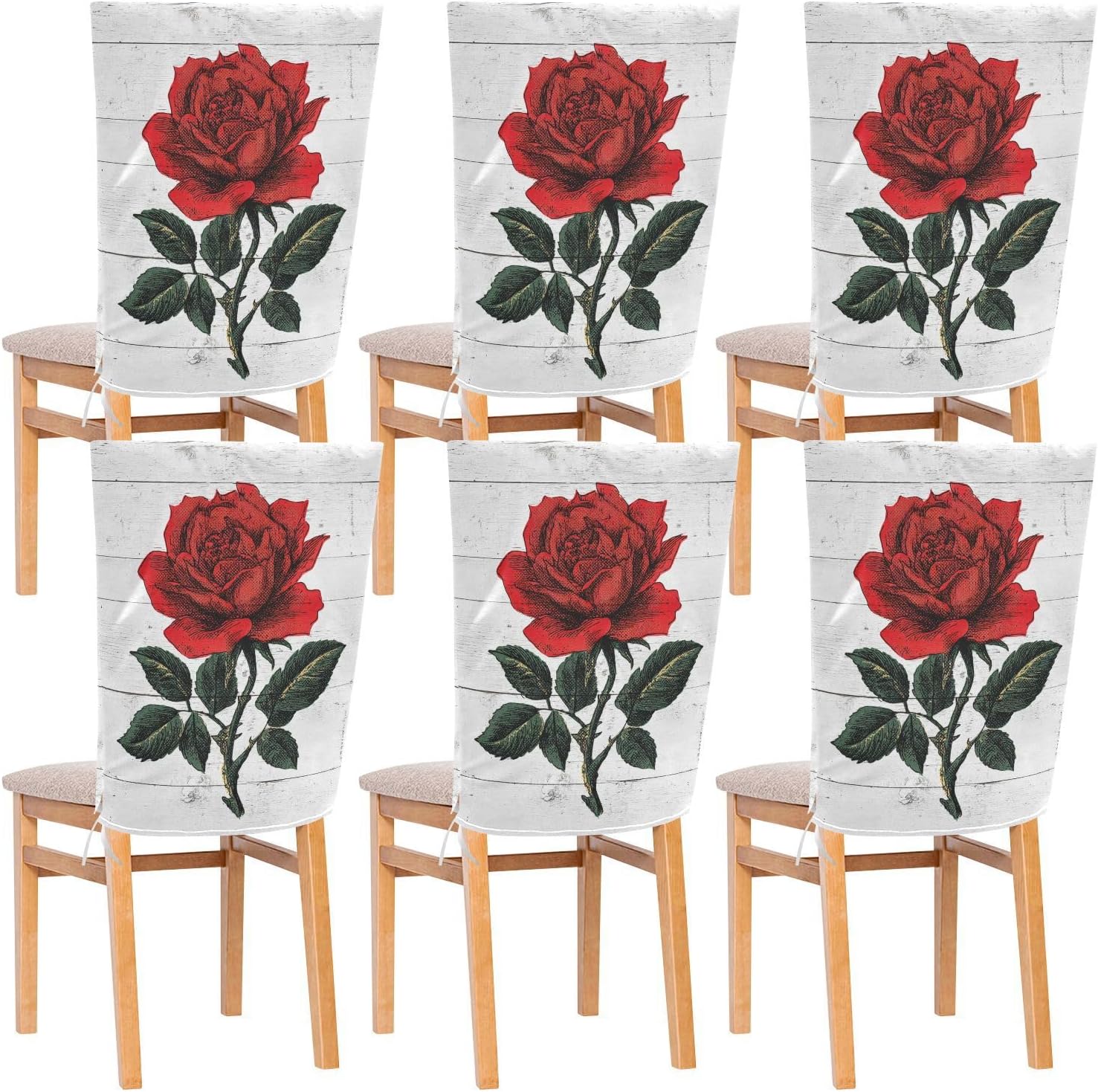 ALAZA Retro Red Roses Chair Back Cover Set of 6, Washable Reusable Removable Chair Slipcovers Decorative Chair Cover for Home Kitchen Wedding Party