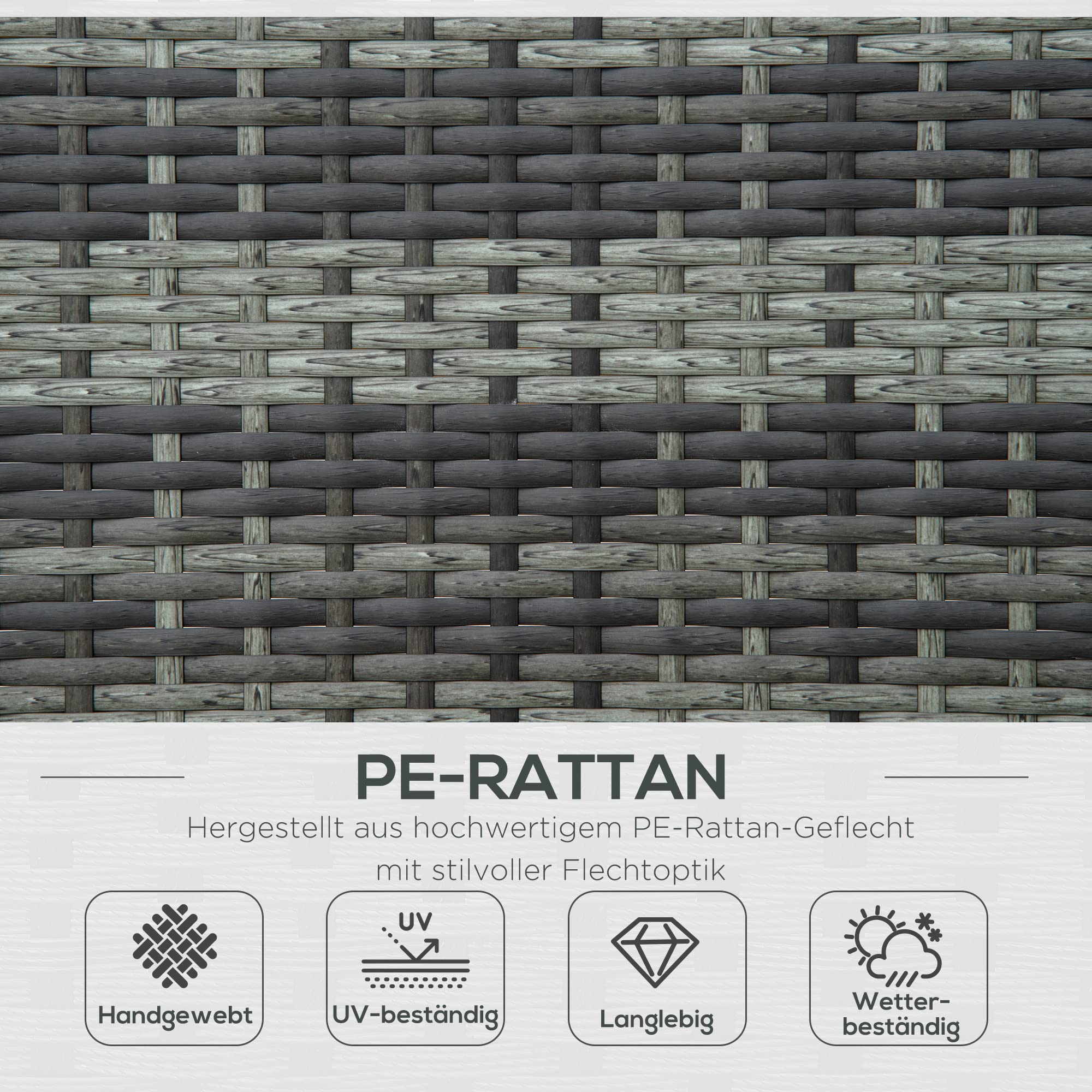 Outsunny Polyrattan Doppelliege Sonnenliege Gartenliege für 2 Personen Relaxliege Luxus Lounge 5-stufige Rückenlehne Metall PE Rattan Grau 196 x 120 x 28 cm