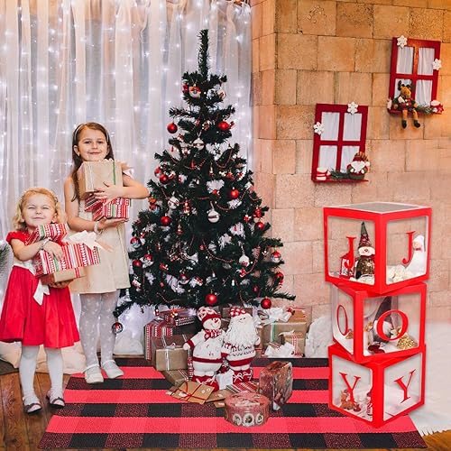 Miniatura 7 de KaHouen Alfombra a cuadros rojos y negros (27.5 x 43 pulgadas), alfombra a cuadros de búfalo para puerta delantera, decoración navideña para