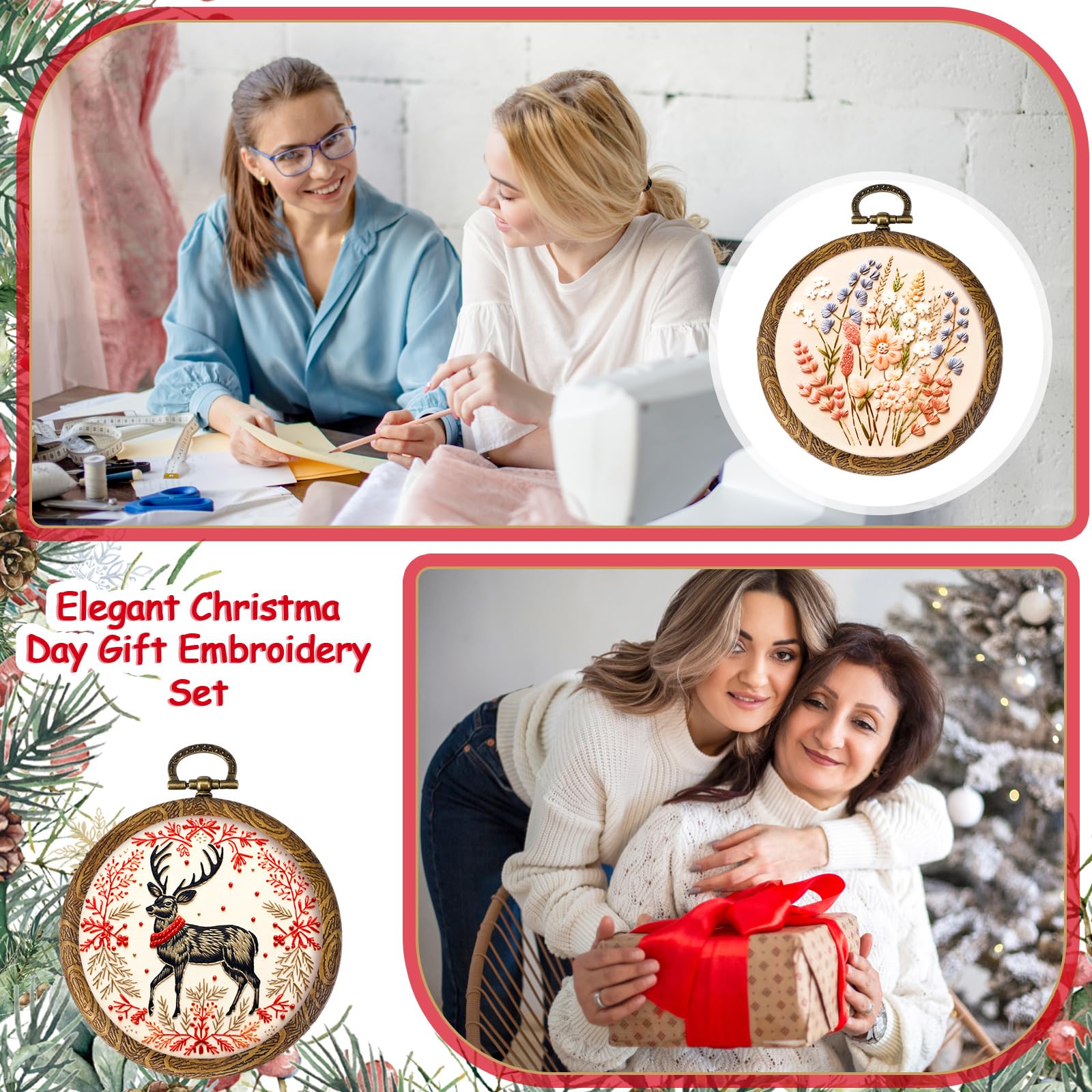 Burbell 15 szt. 5 cm jesienne okrągłe obręcze do haftowania rama koła gumowe obręcze pierścień wyświetlacz haft krzyżykowy ornament imitacja drewna zestawy ramek na Boże Narodzenie Halloween rzemiosło