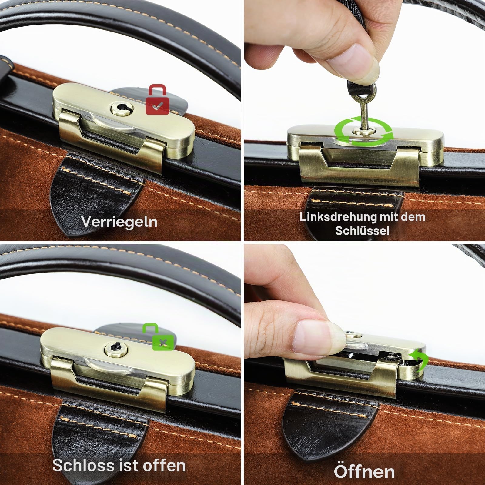 CONTACTS Damen-Handtasche aus echtem Leder, abschließbar, Vintage-Schultertasche, Geldbörse mit Tragegriff oben mit Metallverschluss und Rahmenöffnung