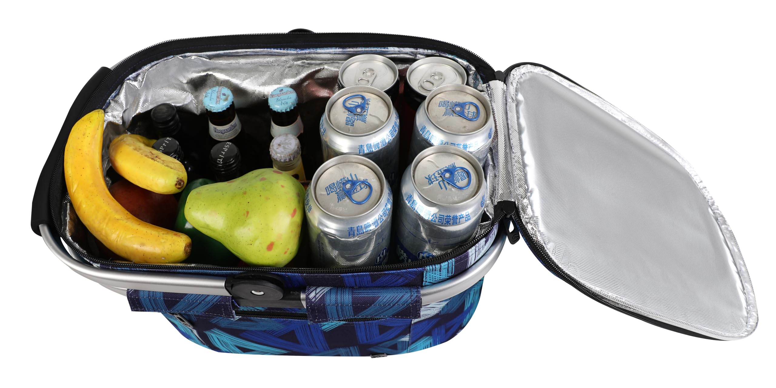 ALLCAMP Sac Pique Nique Isotherme Pliable – Glacière Souple, Doublure Étanche, Porte-Repas, Camping, Plage, 4h Isolation Chaud/Froid Motif géométrique 22L