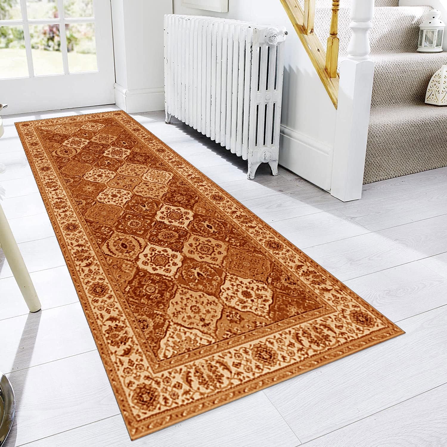 Tapis de couloir, cuisine, long, orange, antidérapant, lavable, design moderne, 40 x 300 cm, tapis de cuisine, vendu au mètre, pour salle à manger, chambre à coucher, salon, anti-salissures