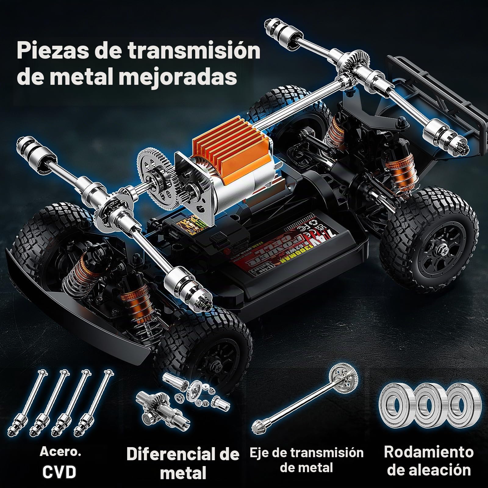 Coche Teledirigido Adulto 1:16, 2,4GHz Rápido 36 km/h, Vehículo Eléctrico Todoterreno 4WD Resistente al Agua con Baterías Dobles, Neumáticos Drift y Todoterreno, Transmisión Metálica y Luces LED