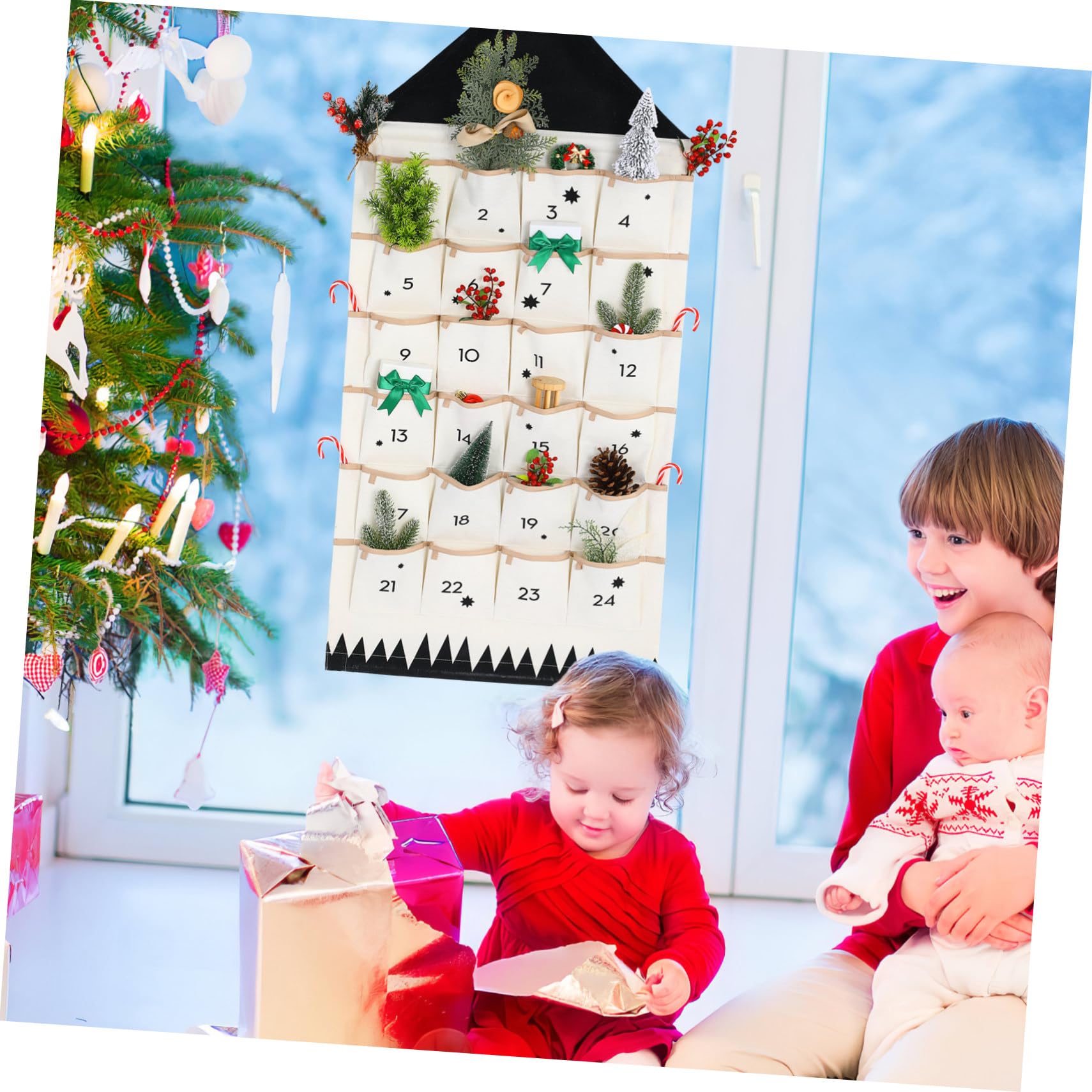 Weihnachtskalender Aufbewahrungstasche Fächer Wandbeutel Hängend Großes Fassungsvermögen Wiederverwendbarer Adventskalender Organizer Für Weihnachtsdeko Geschenkbeutel