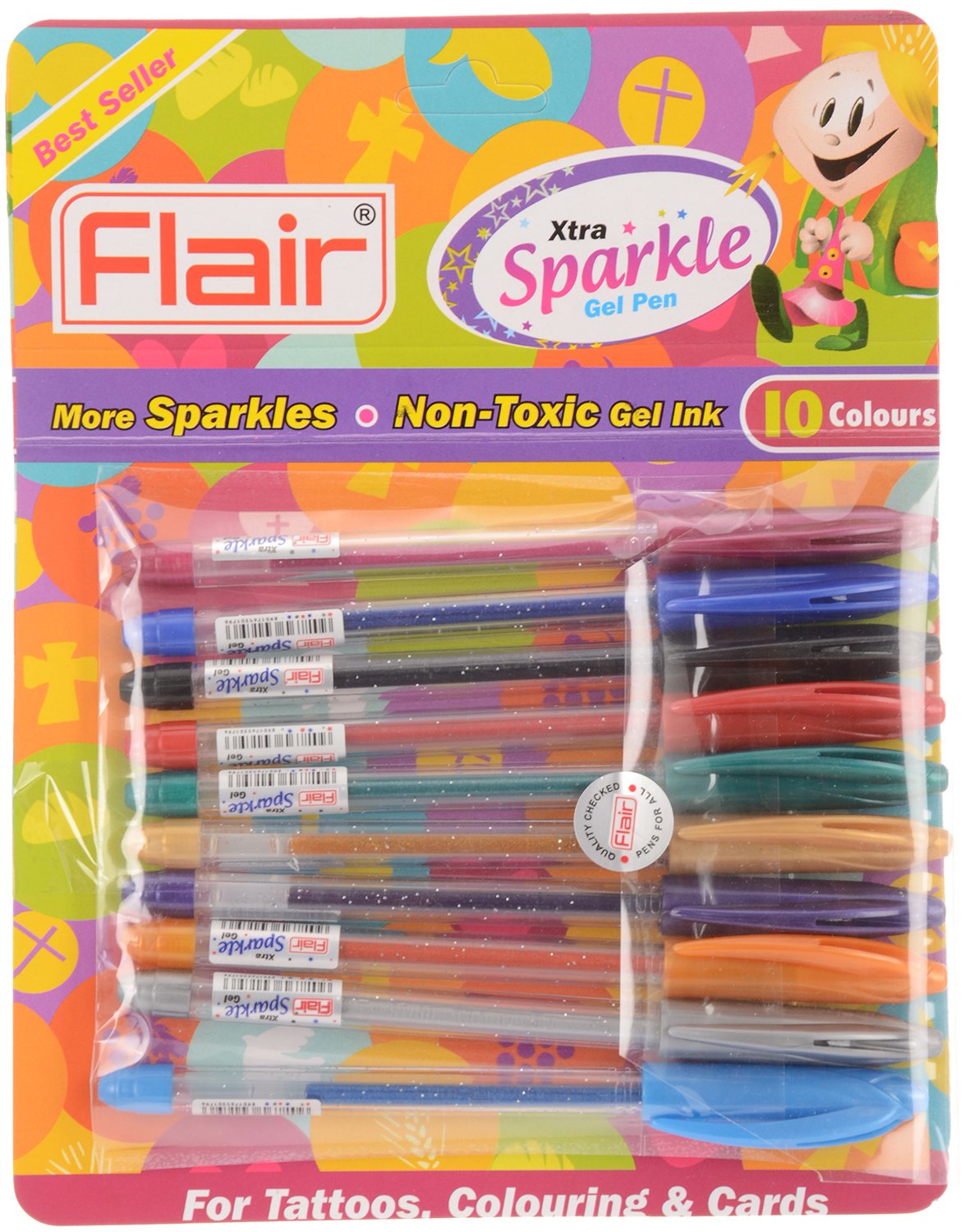 FLAIR Extra Sparkle Gel Pen (10 Pieces),Multicolor Amazon.in Office