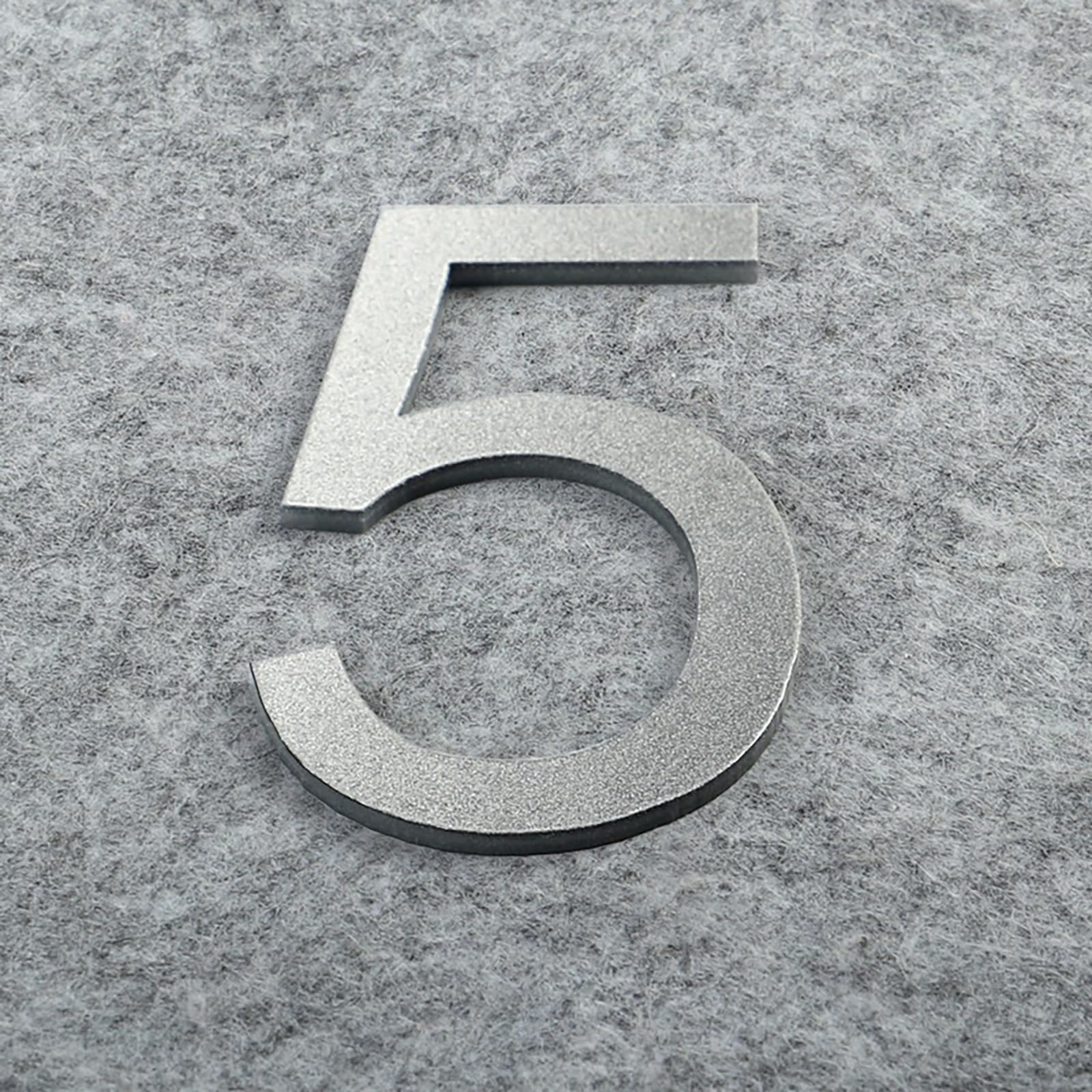 Self Adhesive House Numbers Stickers 2/3/4 Inch Modern Acrylic Door Number Gold/Silver/Black/White Address Mailbox Sign, for Wall Decor Hotel Apartment Cafe Room Yard Office Garden Street(Silver 5,2In