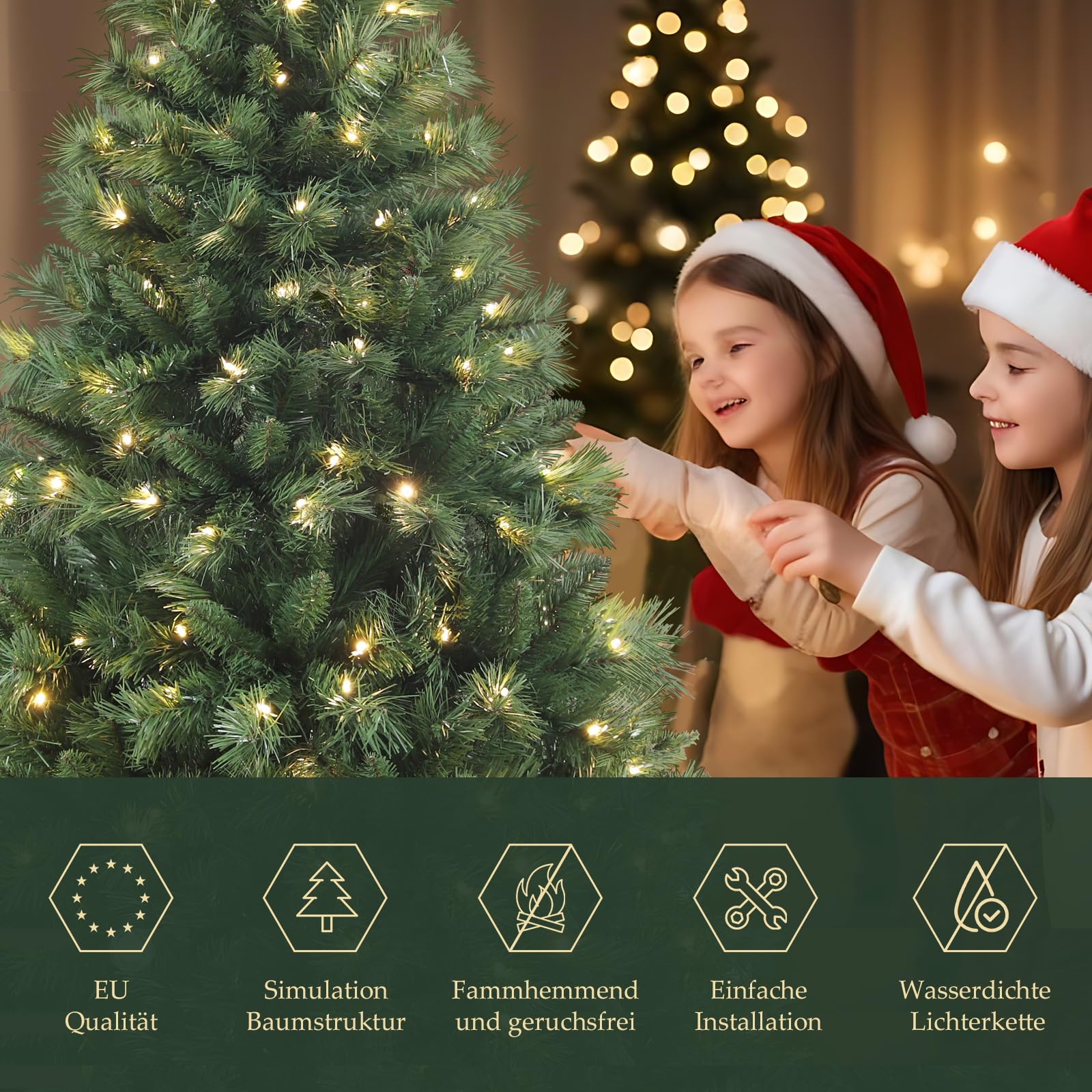 SALCAR künstlicher Weihnachtsbaum mit Beleuchtung, 120 cm hoher Kleiner Tannenbaum mit warmweißer und RGB Christbaumbeleuchtung, PVC Christbaum für Weihnachtsdekoration