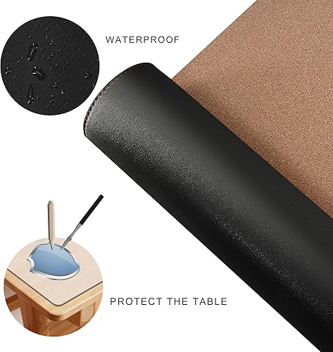 Miniatura 10 de MAIDERN Tapete de escritorio de esquina en forma de L de 40 pulgadas, corcho y cuero, tapete de escritorio de doble cara para computadora de juegos,