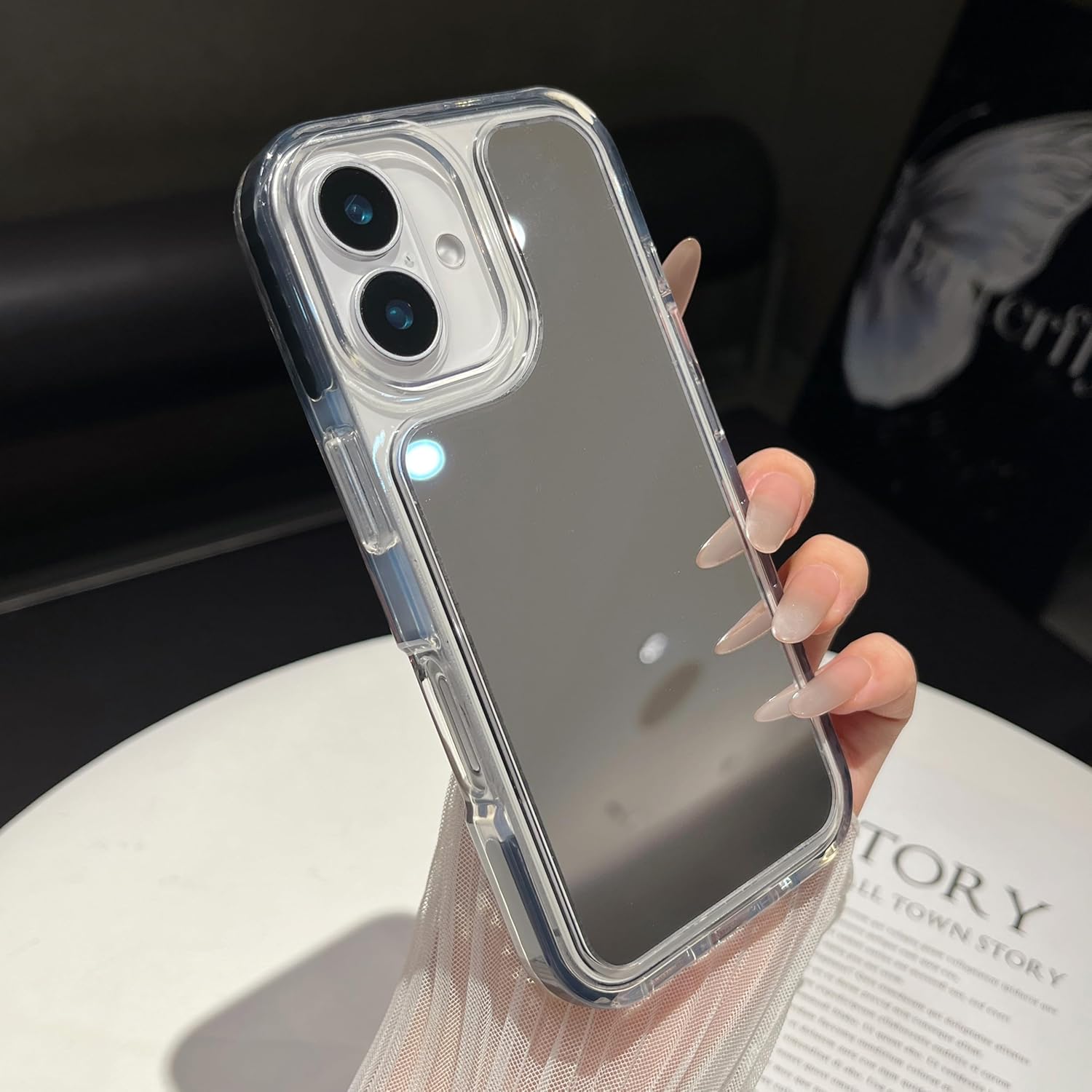 ZTOFERA Mirror Case for iPhone 16, Mirror for Girls Women Makeup, Cute Glossy Hard Back & Soft Edge Extra Protection Anti-Drop Shockproof Phone Cover for iPhone 16-Black - Image 7