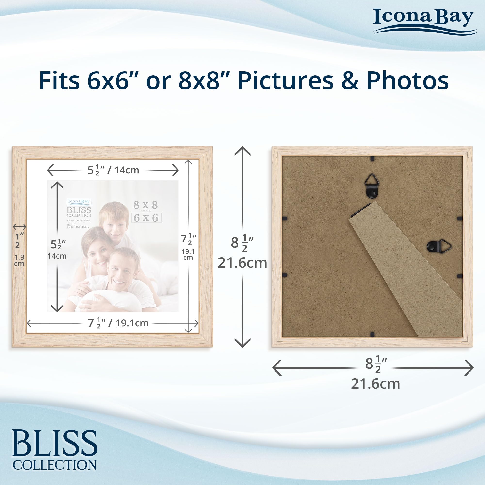 Icona Bay, 8x8 Light Oak Picture Frame with Removable Mat for 6x6 Photo, Modern Style Engineered Wood Frame - Image 2