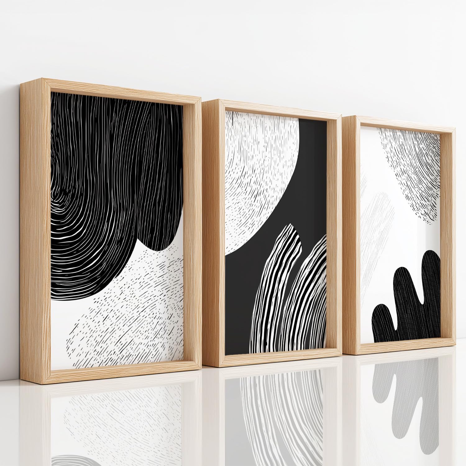 Abstrakcyjne, minimalistyczne obrazy 3-częściowe, 42 x 59,4 cm, dekoracja ścienna z czarno-białymi liniami, ręcznie rysowane, wytrzymałe, na parapetówkę, urodziny, rocznicę, wspaniała niespodzianka