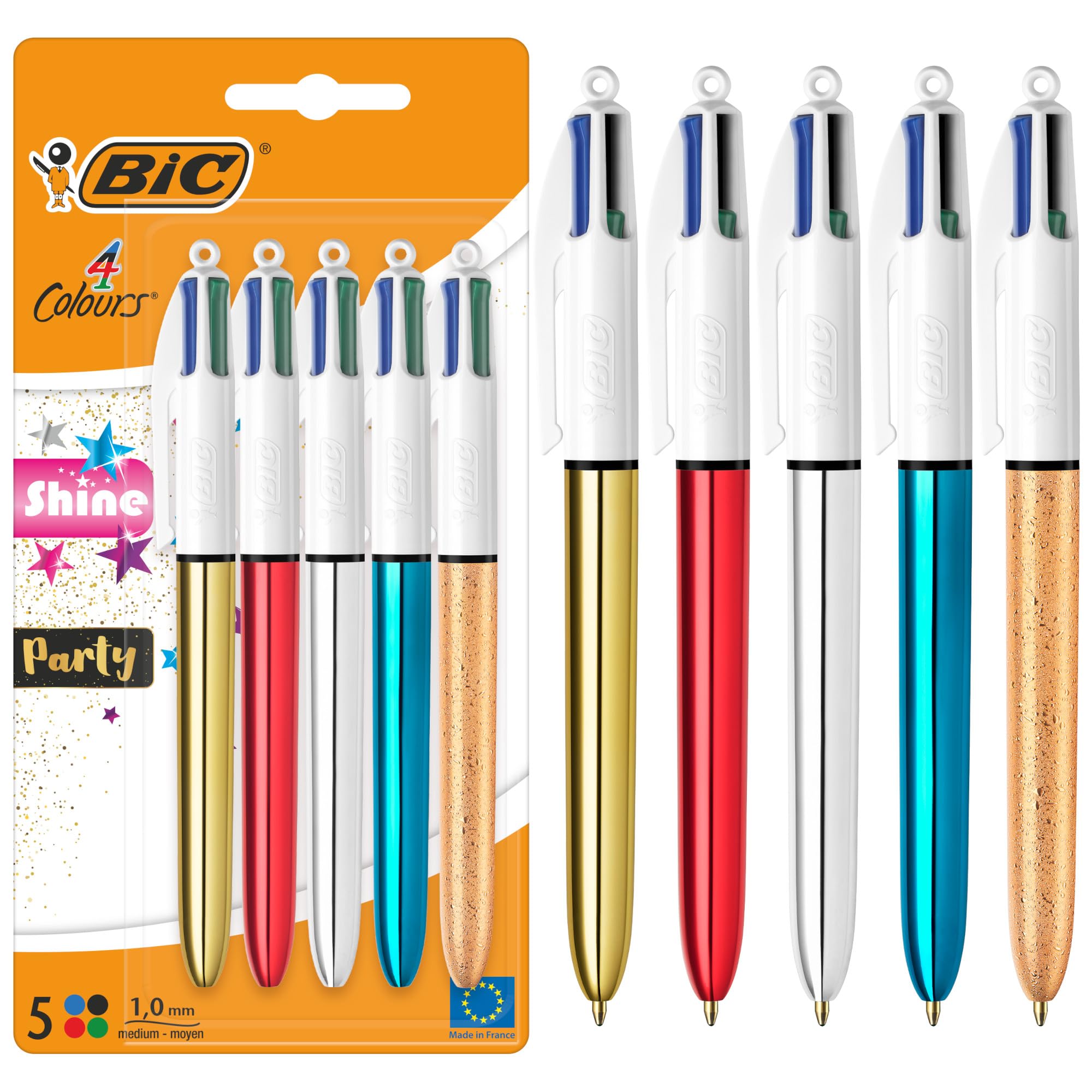 BIC 4 Colours Set – 6 Penne Multicolore A Sfera Con Punta Media (1,0 Mm E 1,6 Mm) – Cancelleria Colorata Per Scuola E Ufficio