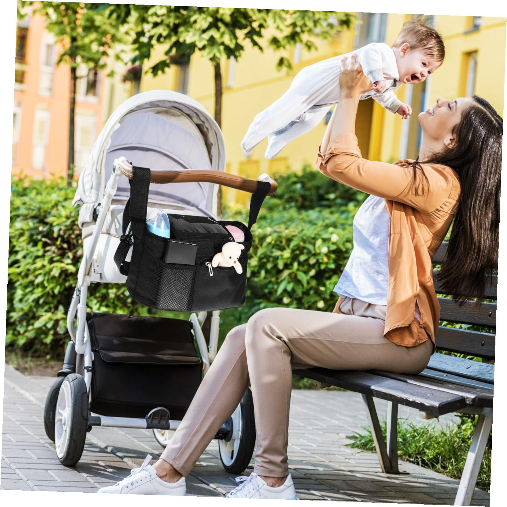 Bolsa Organizadora para Carrito Múltiples Compartimentos Resistentes y Correa Ajustable para Llevar Bolsa Práctica para Almacenamiento Paseos y Viajes