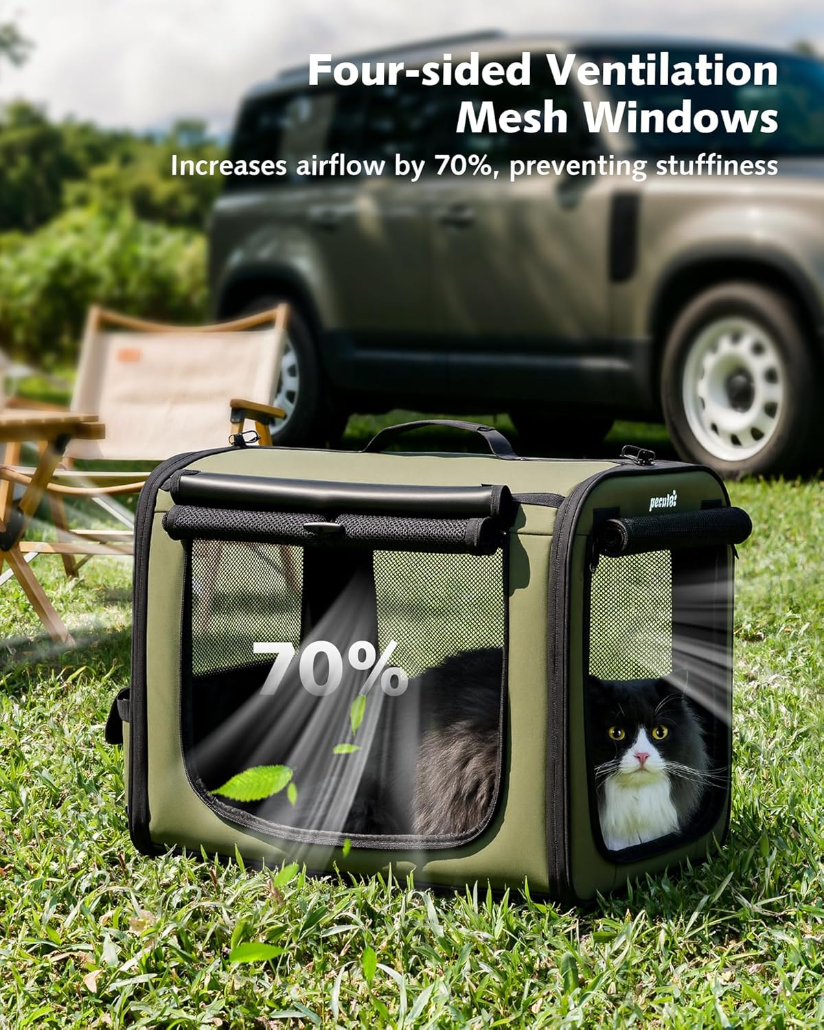 Pecute Dog Car Carrier Light Weight 19.7×16.9×14.8in, Dog Carrier Easy to Assemble, Dog Car Crate Portable and Breathable,Pet Carrier for Indoor and Outdoor, Dog Travel Crate with Curtain Green