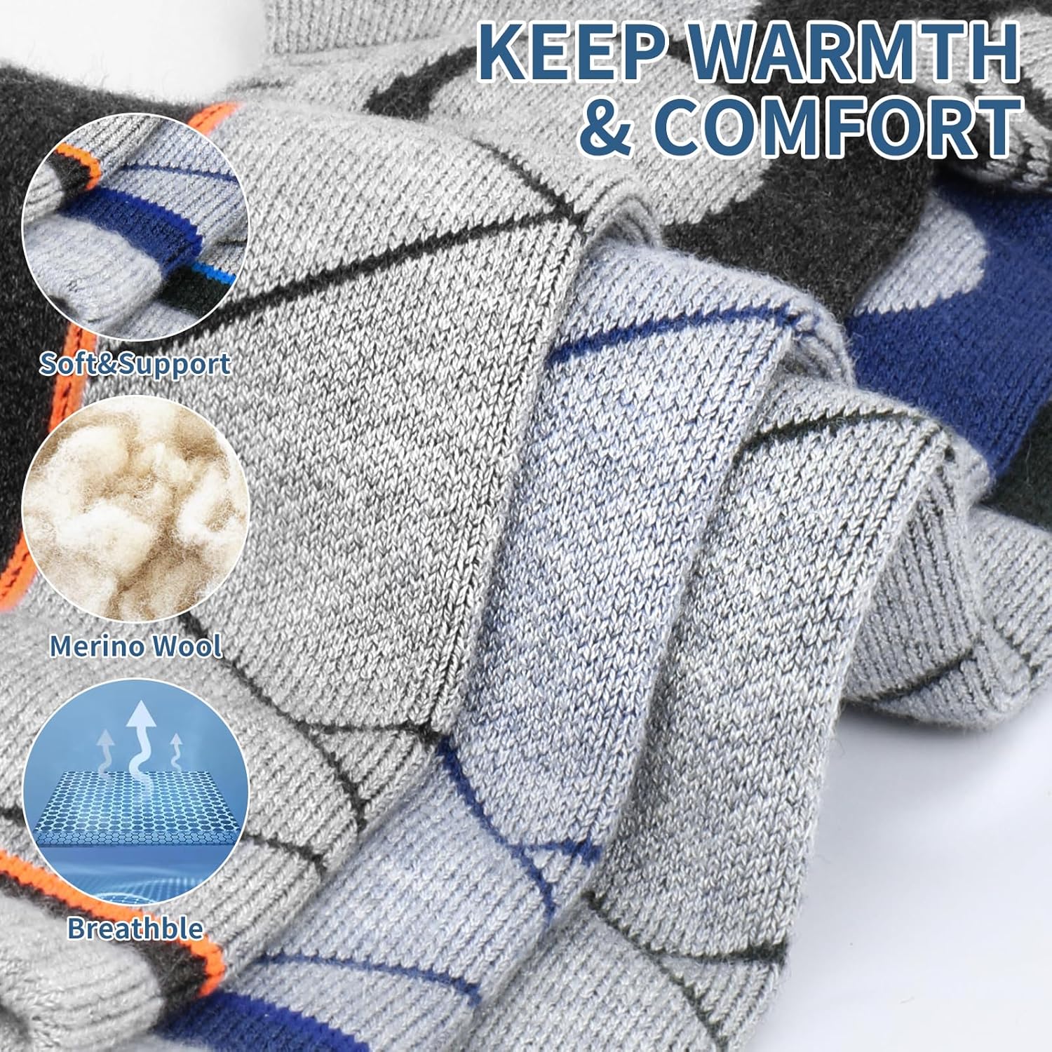Merino Wool Ski Socks for Kids & Adults,Cold Weather for Ski,winter,Warm Over-The-Calf Socks, Winter activities. - Image 4