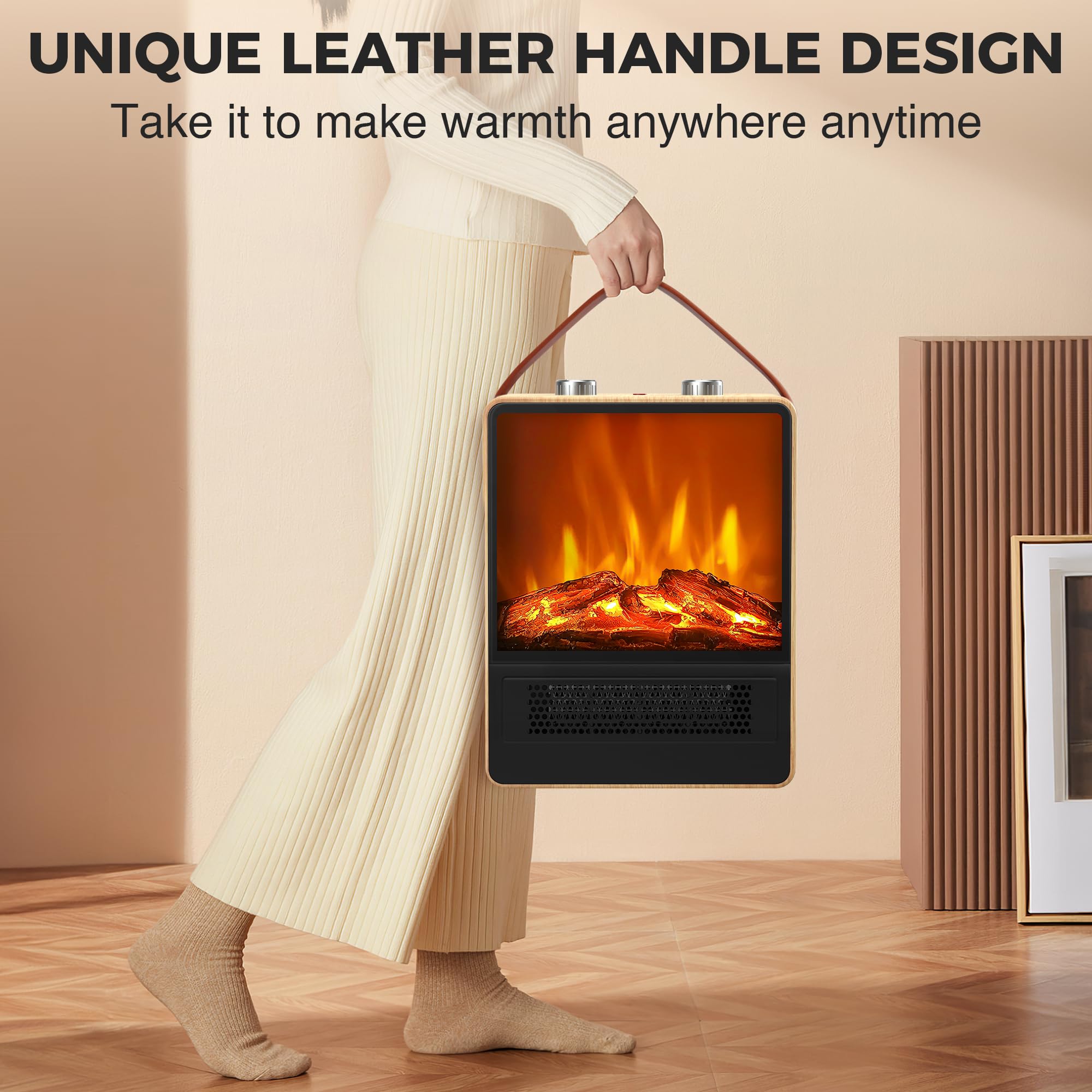 Calentador eléctrico para uso en interiores, calentador de espacio de 1500 W/750 W con llama LED 3D, doble protección de seguridad, calentador de chimenea portátil para decoración de Navidad, 7
