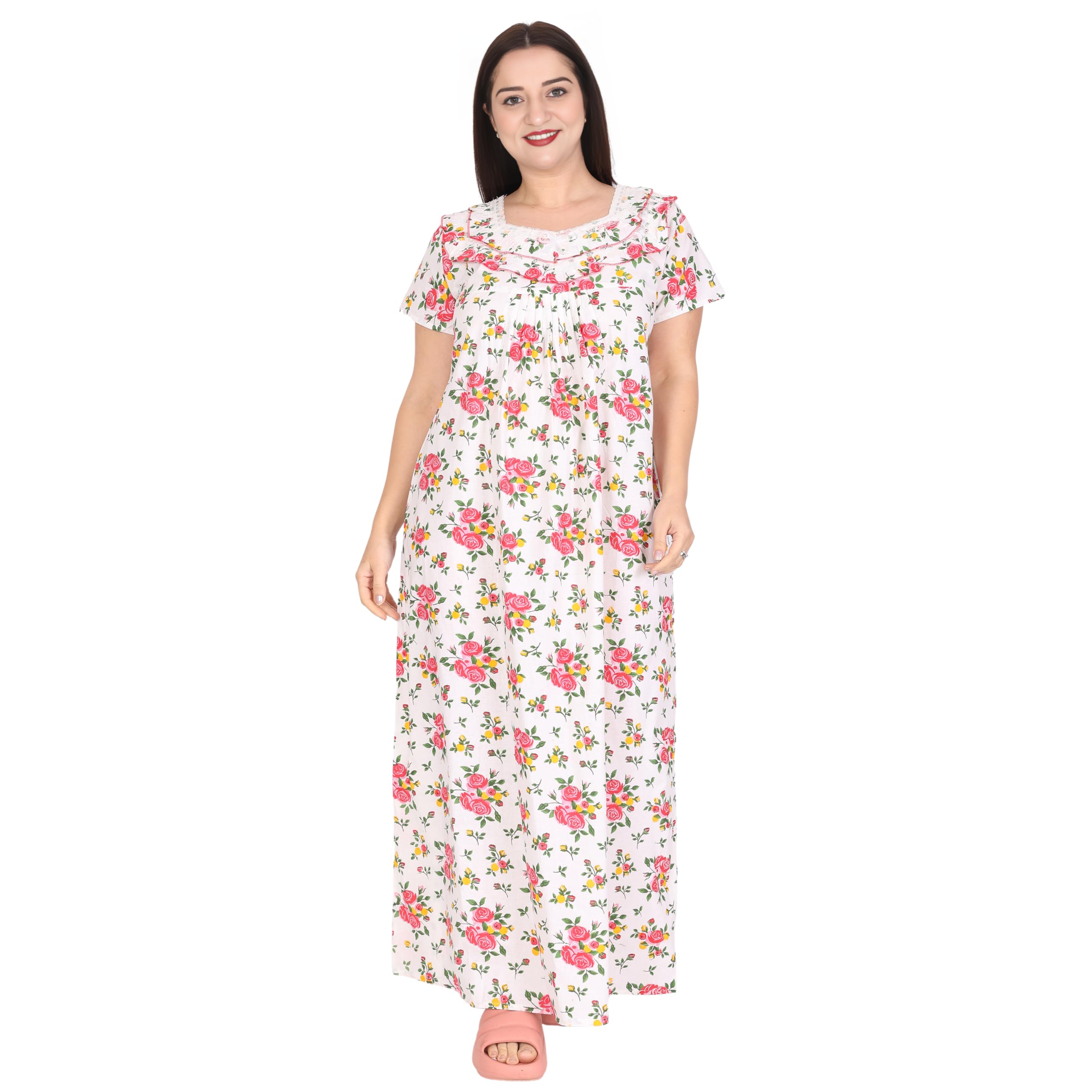 Women's Pure Cotton Night Gown| Comfortable Fit - Floral Printed Nightwear/Maxi/Nighties with Full Ankle Length| Nightdress for Ladies (Black)-image-41