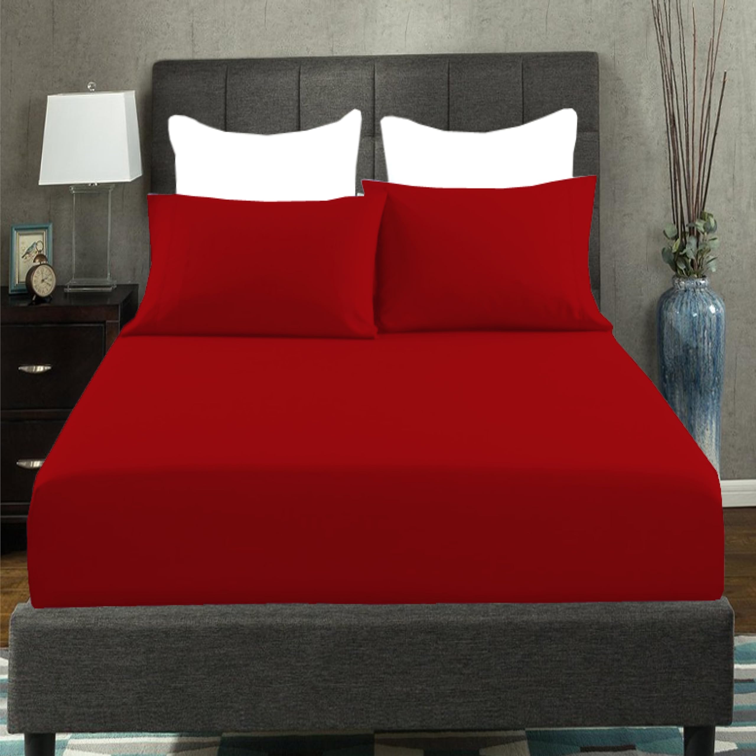 British Home Bedding Percale Extra Deep 16inch/40CM Fitted Sheet - Easycare Non iron and Anti Wrinkle Easy Iron Deep Fitted Sheet (Red, Double)