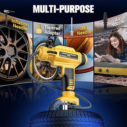 Miniatura 5 de Compresor de aire inalámbrico para inflador de neumáticos, compatible con batería Dewalt de 20 V máximo, bomba de aire portátil de mano de 150 PSI