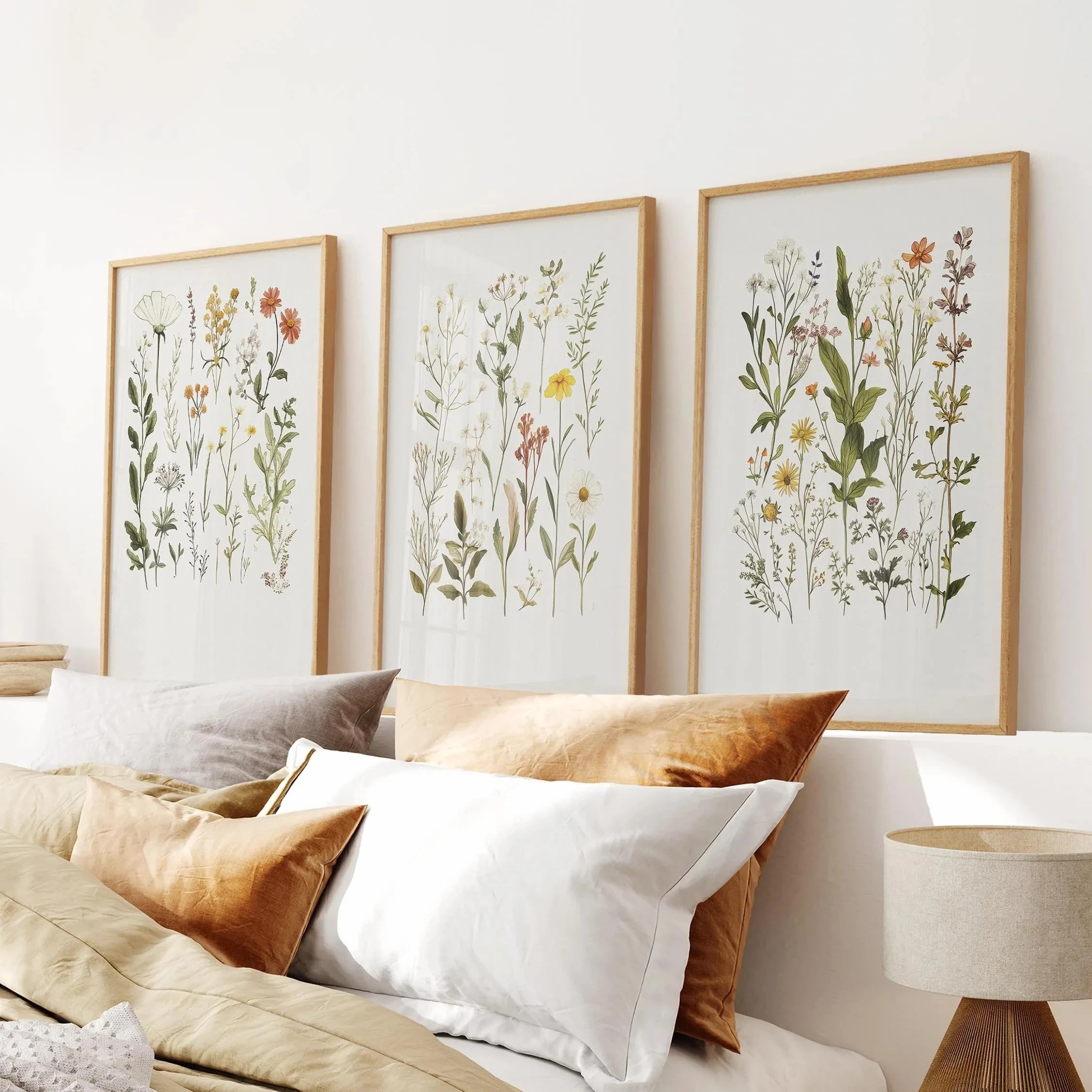 GOSRD Canvas Prints Watercolor Wildflower Wall Art Neutral Botanical Minimalist Home Decor(60x90cm-3Pcs)