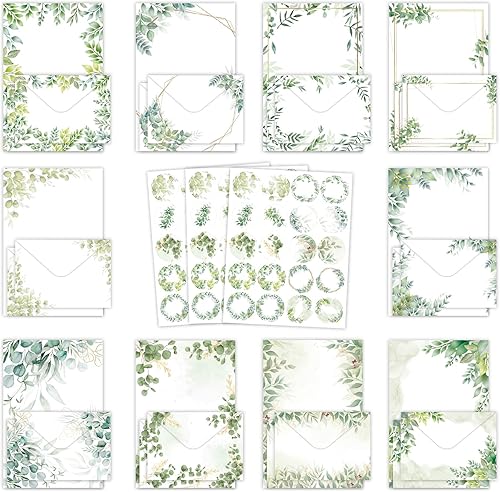 Miniatura 8 de El juego de 55 sobres de papel de papelería incluye 36 papeles de papelería de escritura rayados y 18 sobres con 48 calcomanías coloridas de puntos