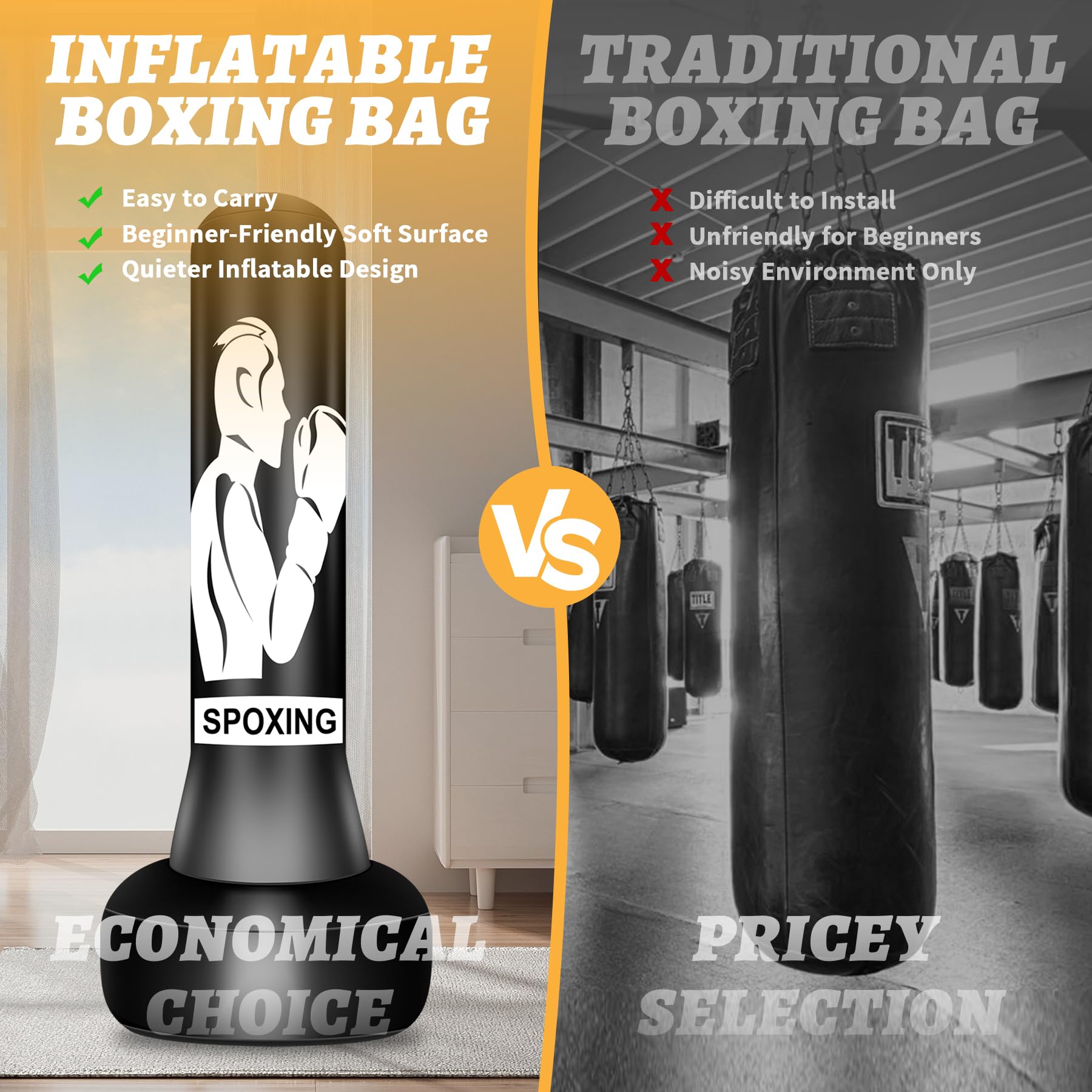 Vobab Heavy Punching Bag With Stand Adults Teens, 70" Boxing Bag With Boxing Gloves And Electric Air Pump, Freestanding Punching Bag For Men Women MMA Thai Fitness Karate Muay Beginners