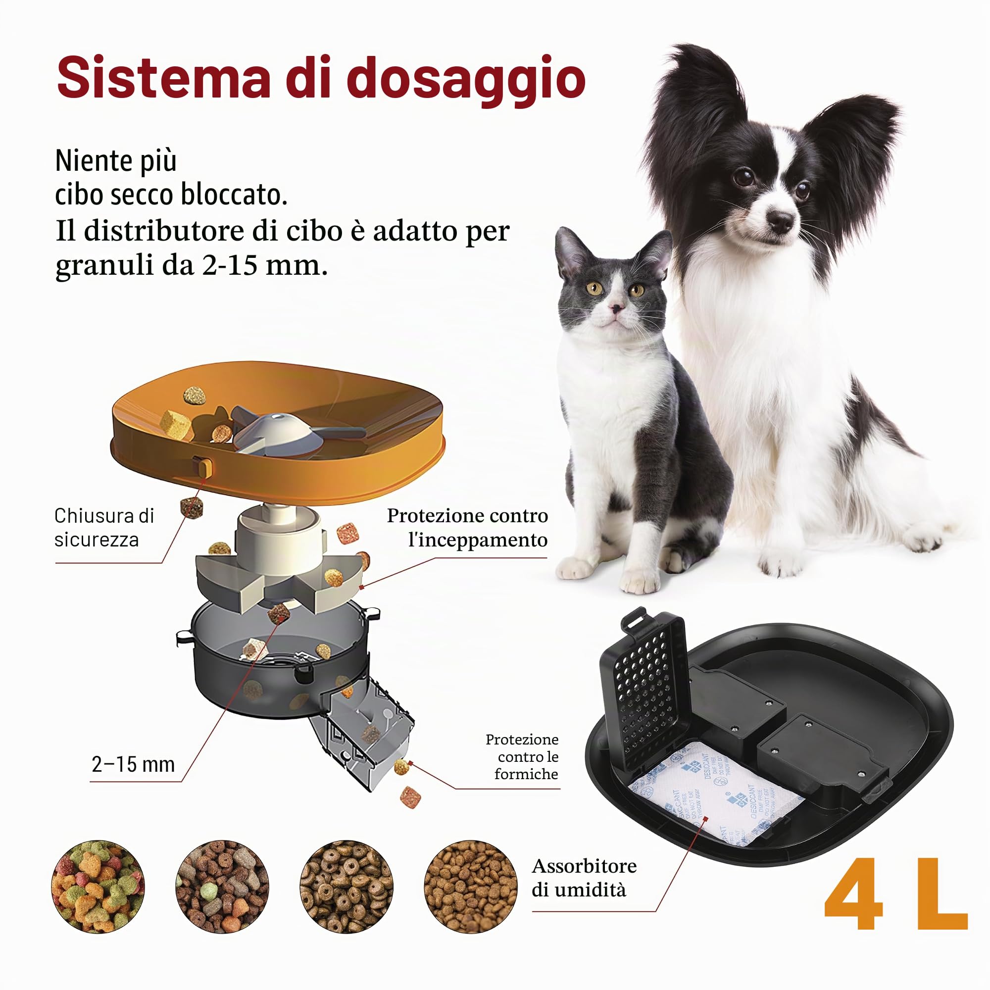 EMOS - GoSmart Mangiatoia automatica da 4 l con fotocamera - Distributore di cibo WLAN Pet Care con app - Cibo secco per gatto e cane con programmazione, registrazione vocale, dosaggio da 1 a 12 pasti