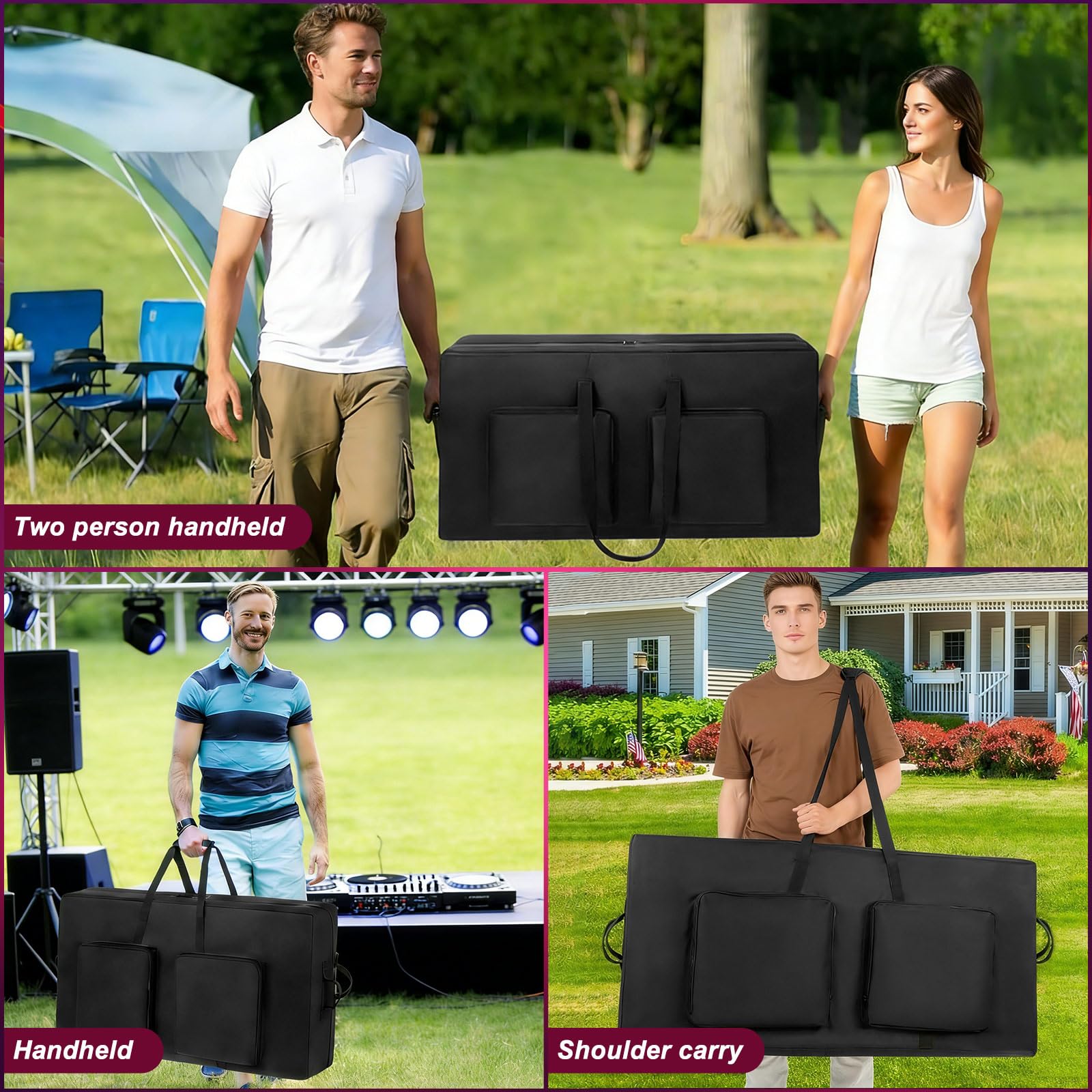 Heavy Duty DJ Facade Booth Carry Bag [opzioni di trasporto multiple+grandi tasche] 121,9 x 14 x 59,9 cm per DJ portatile stand tavolo nero (solo borsa)