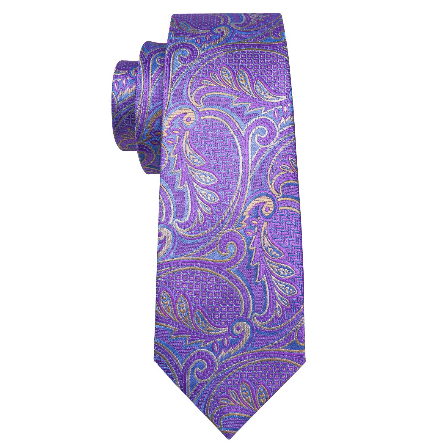 Conjunto de corbata floral de cachemira para hombre, corbata de seda con bolsillo, gemelos cuadrados formales, bodas, fiestas, negocios, 02 morado claro, Talla única 5