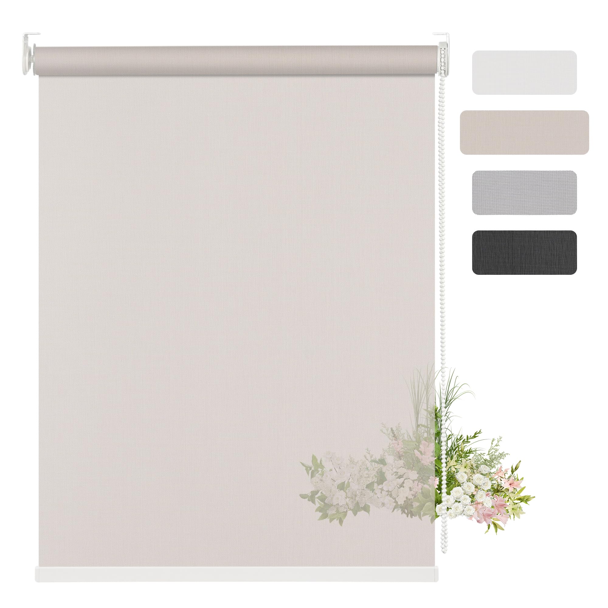 Light Filtering Roller Shades for Windows 10% Openness Solar Shades UV Protection Light Filtering Blinds Thermal Insulated Custom Roller Blinds Sheer Window Shades for Home Office Door,Beige