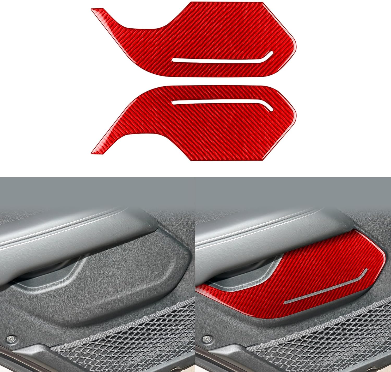 Real 3K Red Carbon Fiber Car Rear Row Door Panel Anti-Collision Protector Cover Trim Sticker Auto Interior Accessories Compatible with Jeep Wrangler JL 2018-2023/Gladiator 2020-2023