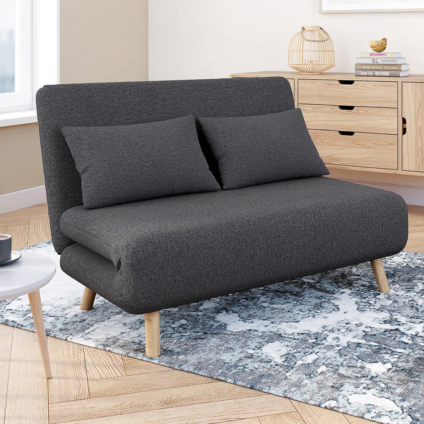 IDMarket - Sofá convertible Romeo cama supletoria 2 plazas 120 x 190 cm Tela Gris Antracita