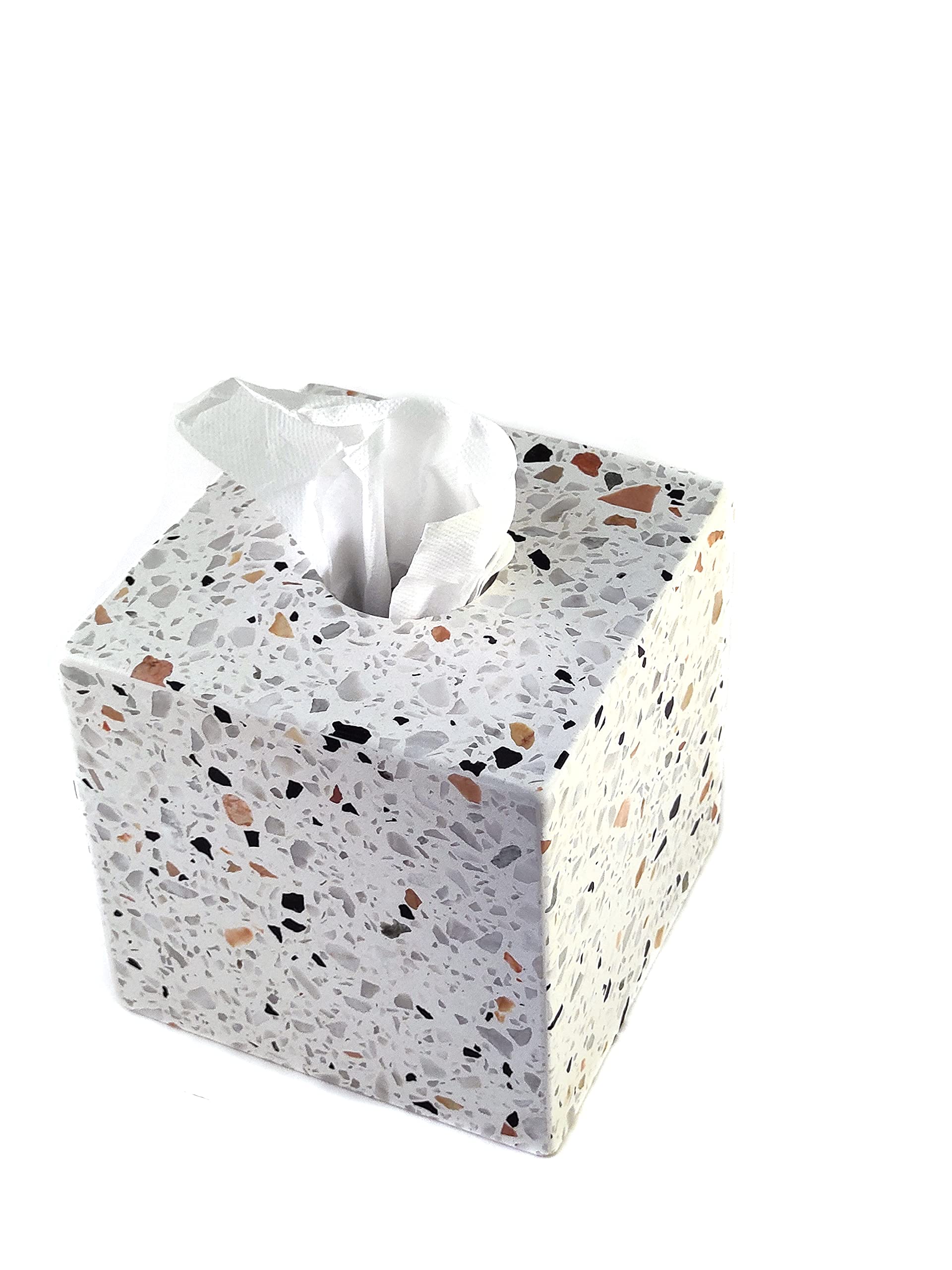 LAMAC CRAFTSCube Design Marble Square Tissue Box Cover Holder Case Tissue Flat DesktopNapkin Tray Rectangular Storage Box ，Dispenser Finish Boutique Container for Bathroom Vanity (Terrazzo Cube)
