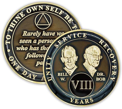 Moneda de sobriedad de 8 años Chip AA Triplate Founders Ficha de aniversario de celebración de recuperación Regalo de alcohólicos anónimos (negro