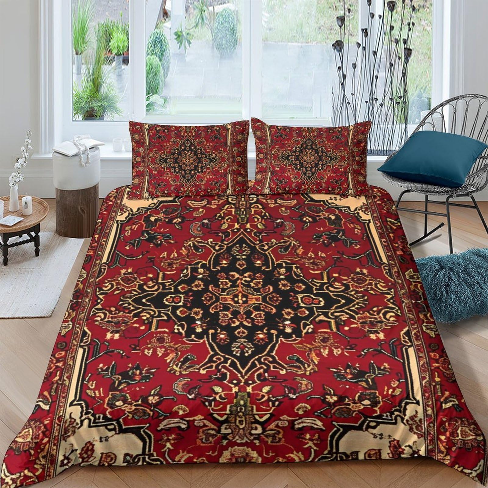 Ctjqhvkz Style-9 3D Printed Persian Carpet Fitted Sheet Microfiber Soft Red Oriental Bed Cover For Bedroom Guest Room Decor Single（135X200cm）