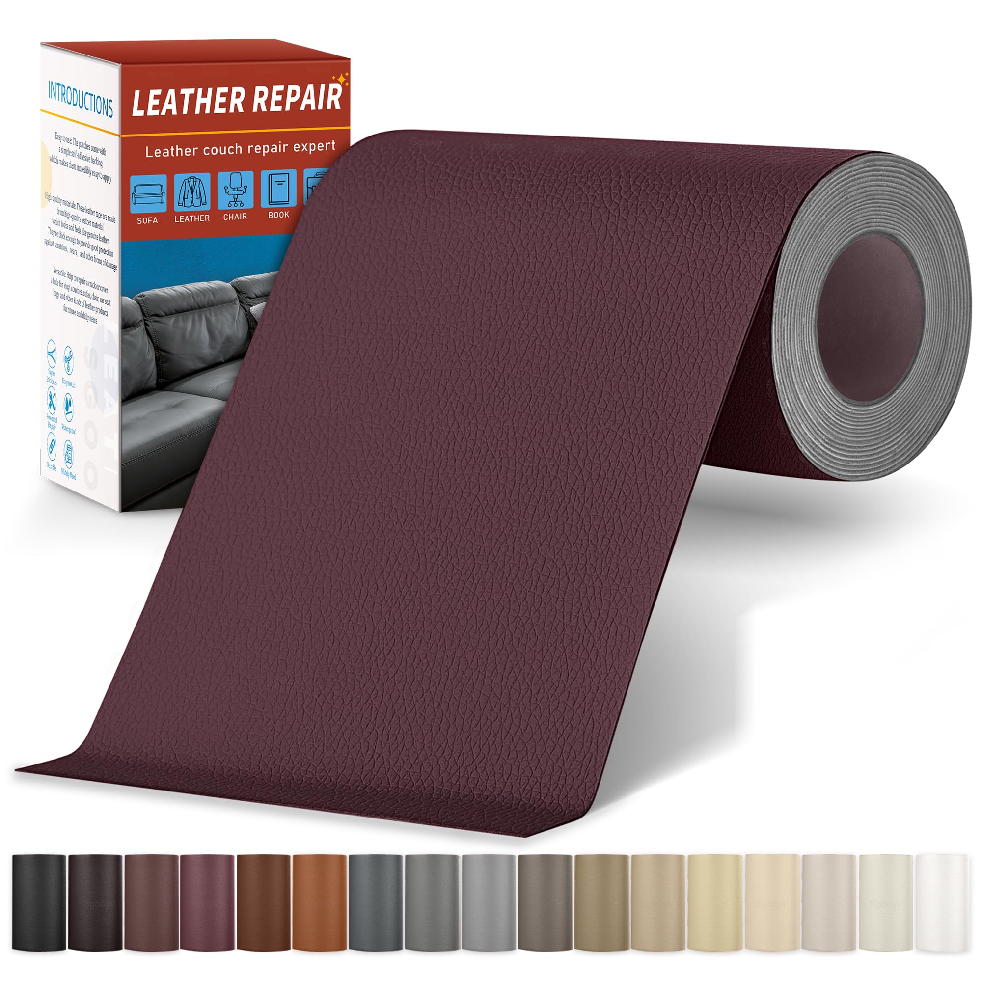 Sgooyir Leder Reparatur Set, Kunstleder Selbstklebend, Kunstleder Reparaturset Flicken Selbstklebend Patch für Autositze, Sofa, Jacken, couch, MöbelV