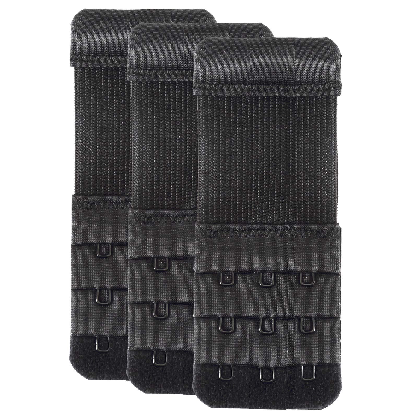Yarbar Women's Black, 3 Hook 1/2 Inch Spacing Bra Extender 3 Hook Elastic Bra Strap Extension Band Soft Comfortable Pack Of 3 ()