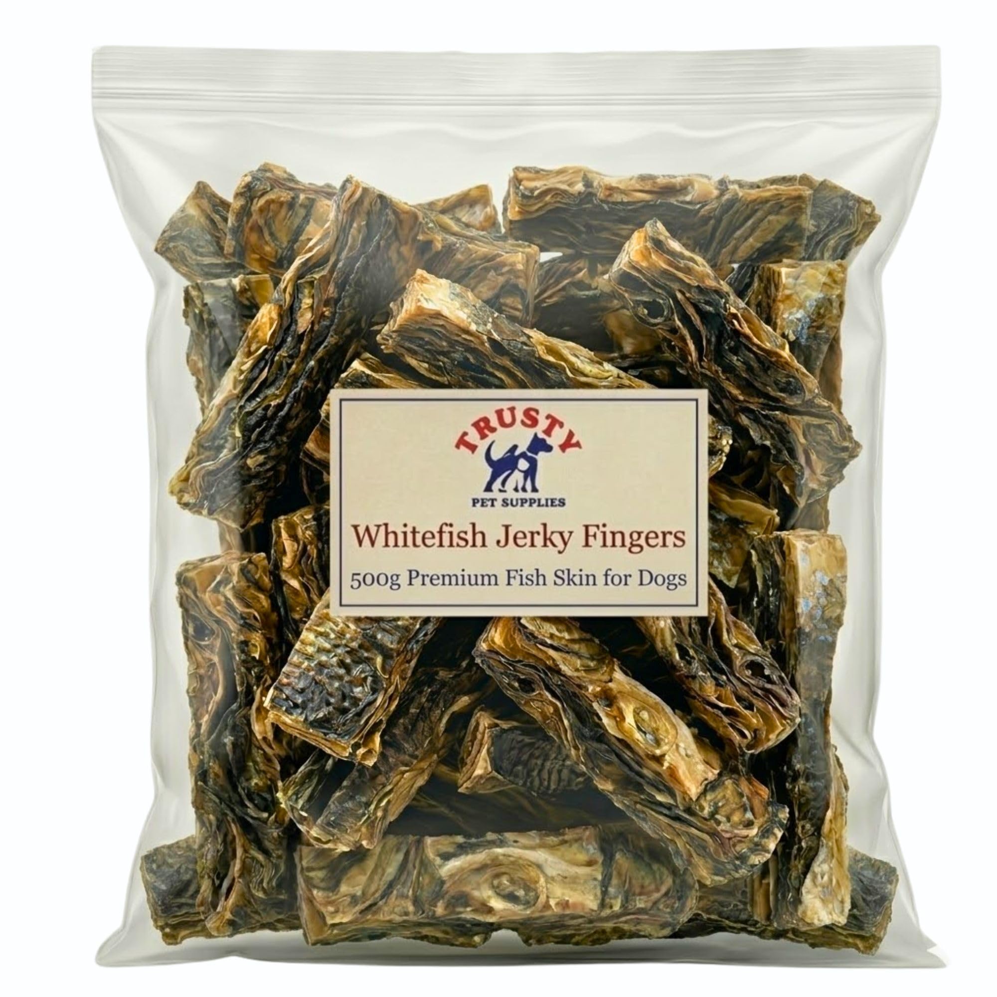 Whitefish Jerky Fingers Fish Dog Treat 500g | Omega 3 Rich Natural Dog Treats | Hypoallergenic & Grain Free | High Protein & Low Fat | Dried Fish for Dogs | by Trusty Pet Supplies