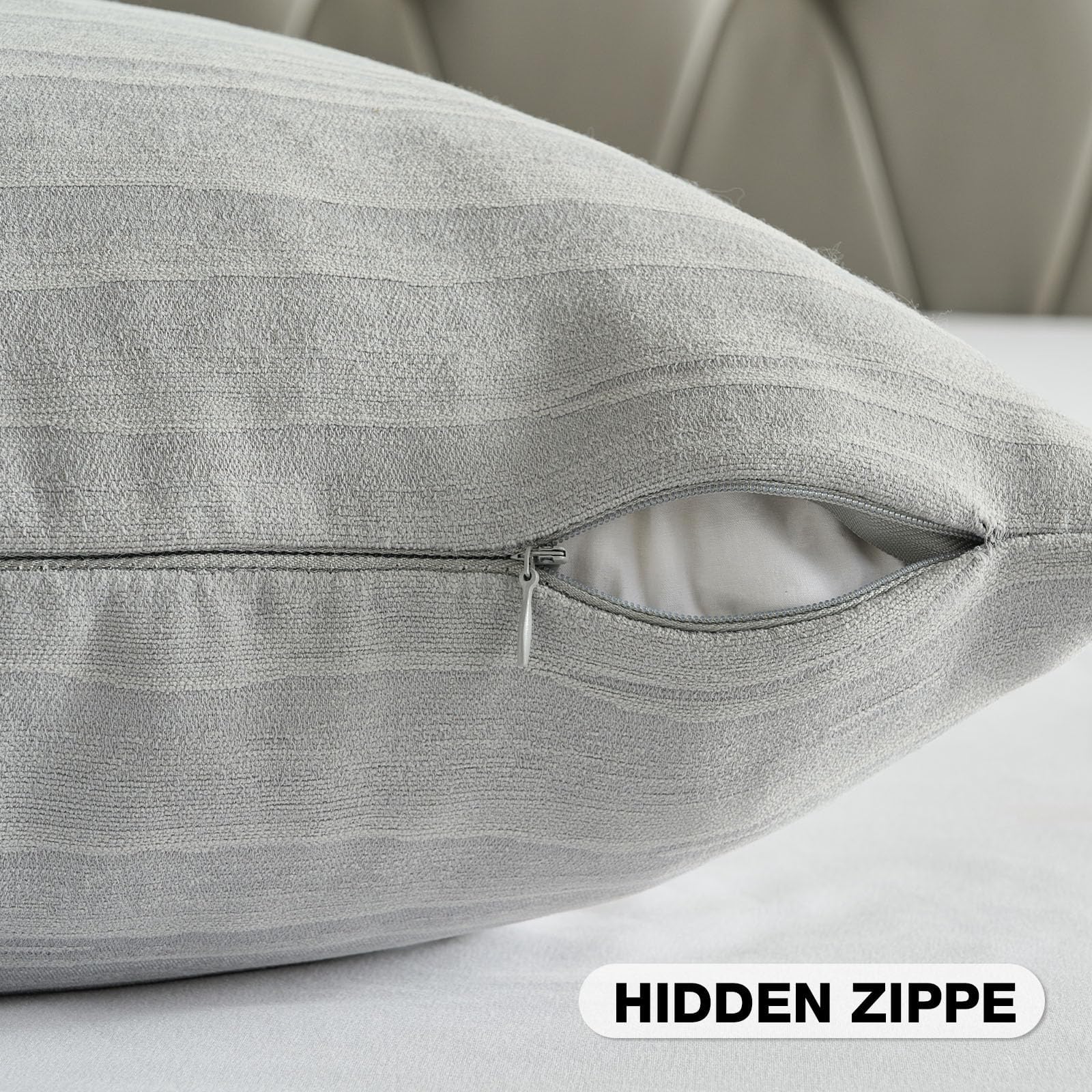 Ystyle 2 Pezzi Federe Cuscini Divano 45x45cm in Morbida Chenille, Copricuscini Decorativi con Texture Lineare Moderna per Soggiorno e Letto, Lavabili e Pet-Friendly, Grigio Elegante