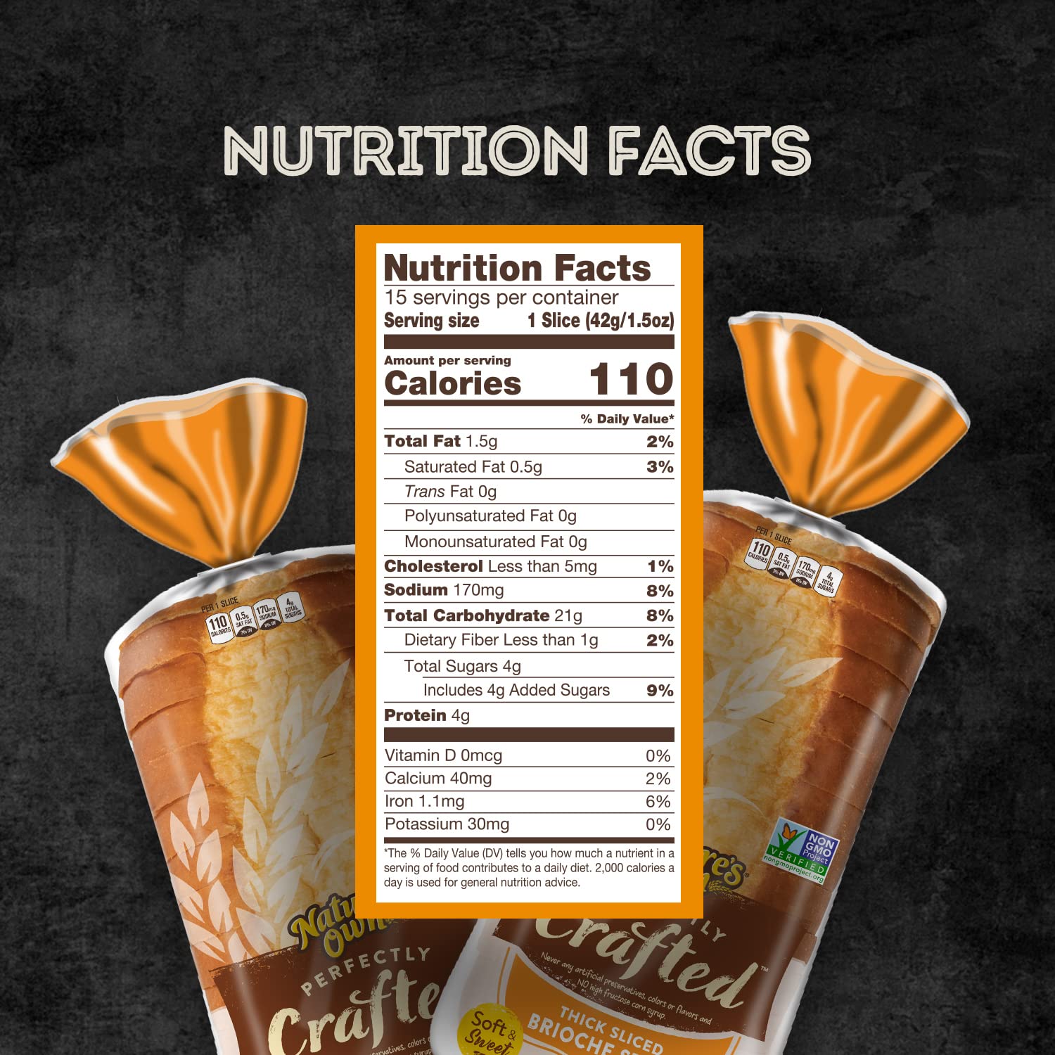 Natures Own Perfectly Crafted Brioche Style Bread Thick Sliced Non-GMO Brioche Bread 22 oz Loaf — view 2