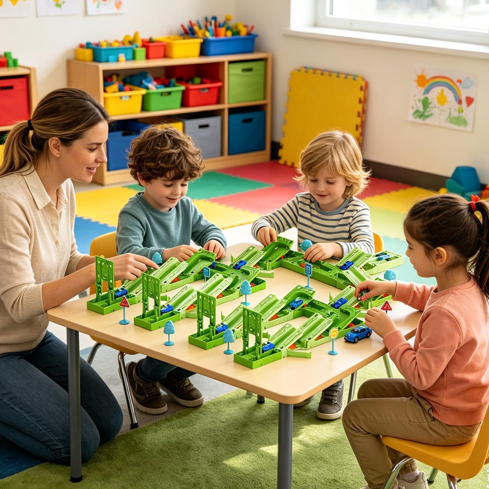 Zestaw Torów Samochodowych dla Dzieci Fajny Interaktywny Elastyczny Zestaw | Puzzle Podłogowe Tory Samochodowe Zabawki Dla 3+ Chłopców Dziewczynek Dom Przedszkole Wewnątr