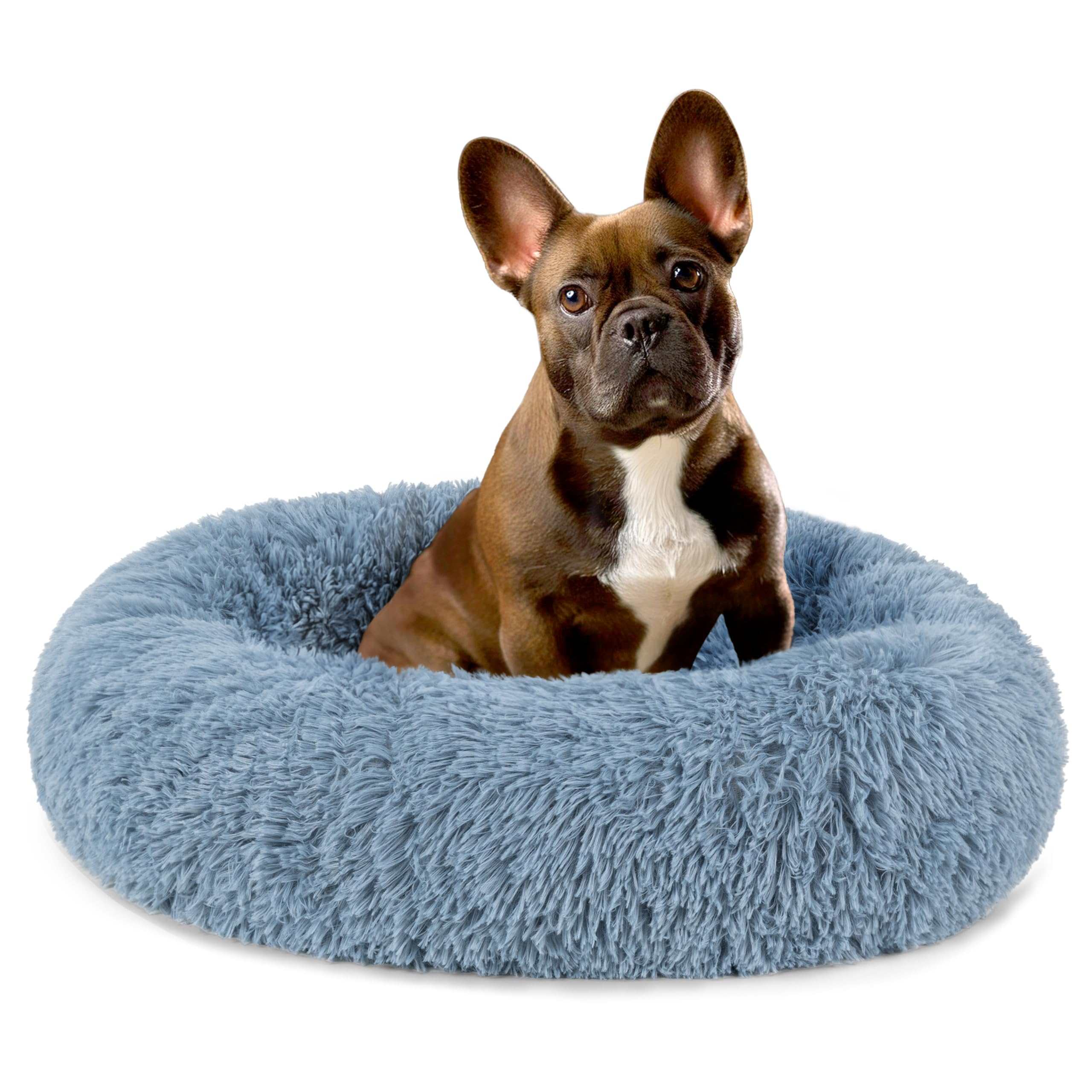 PetAmi Calming Dog Bed for Small & Medium Dogs and Cats, 23 Round Donut Dog Bed, Washable Fluffy Faux Fur Puppy & Cat Bed, Anti-Anxiety Plush Cuddler